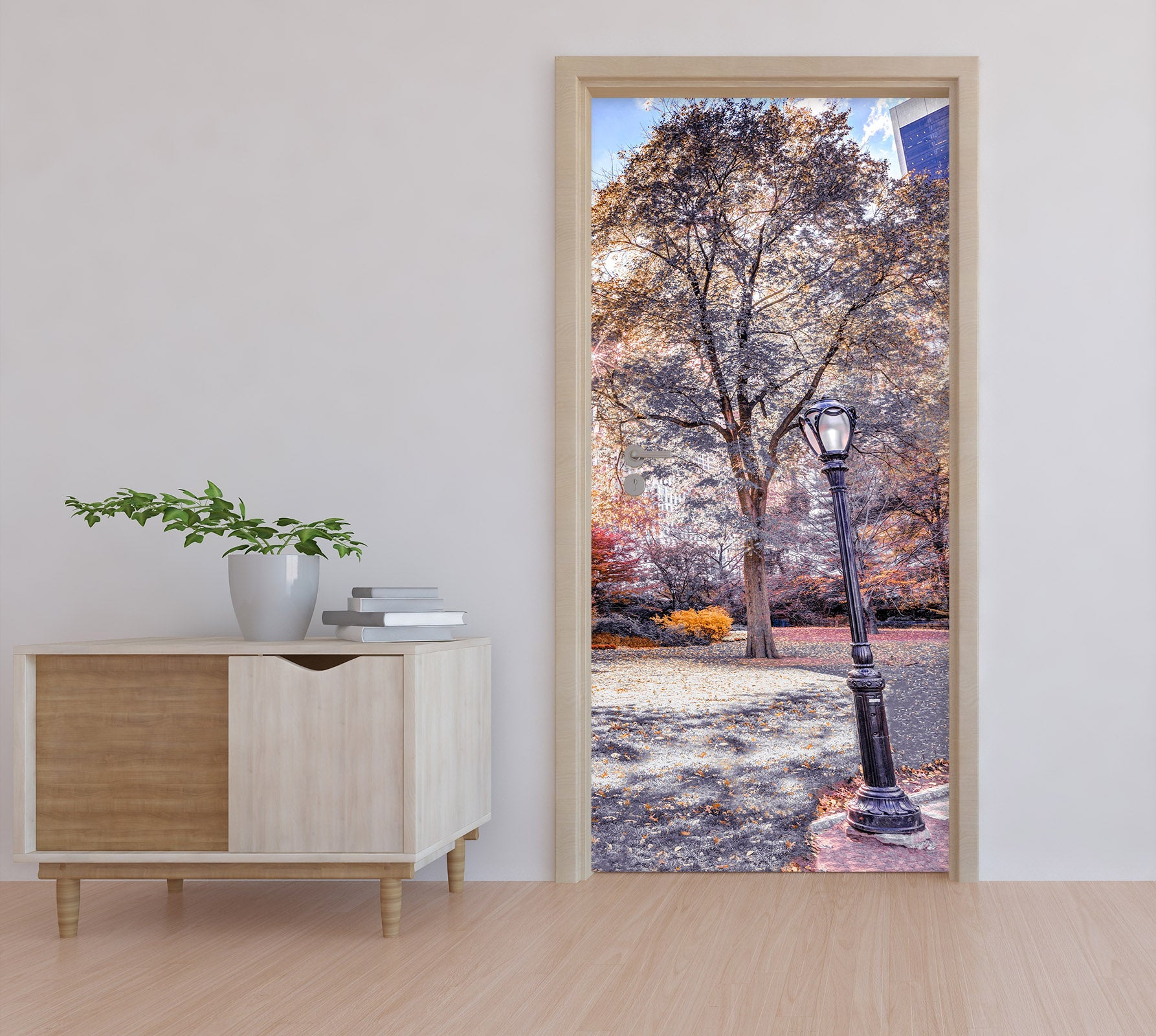 3D Trees Street Light 101158 Assaf Frank Door Mural