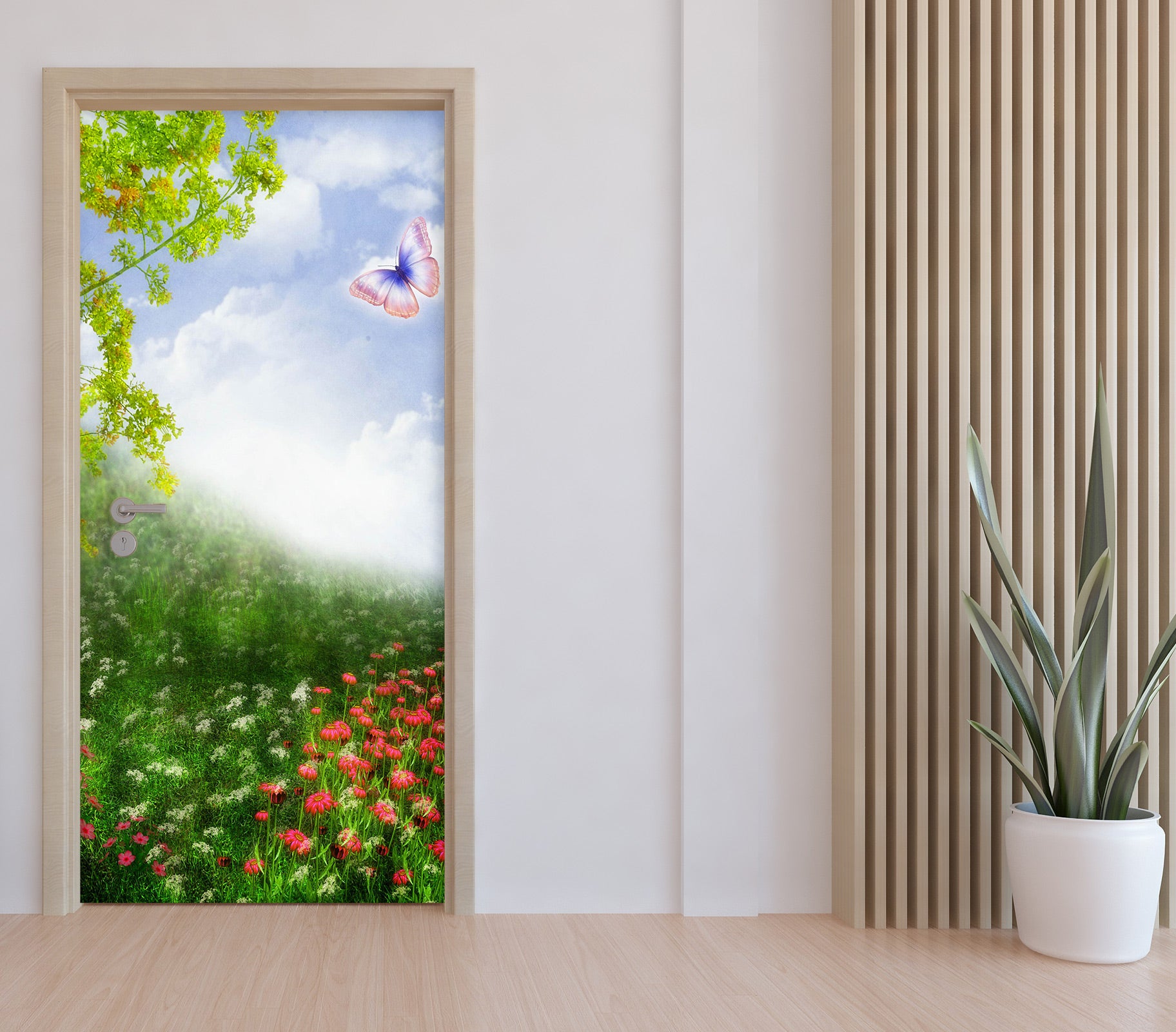 3D Butterfly Flower 046 Door Mural