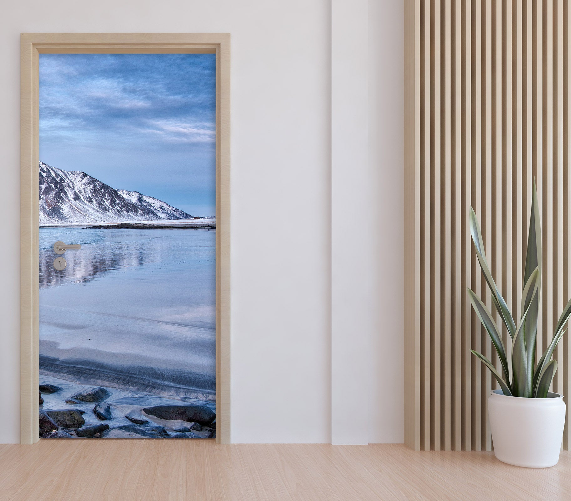 3D Lakeside Snow Mountain 119173 Marco Carmassi Door Mural