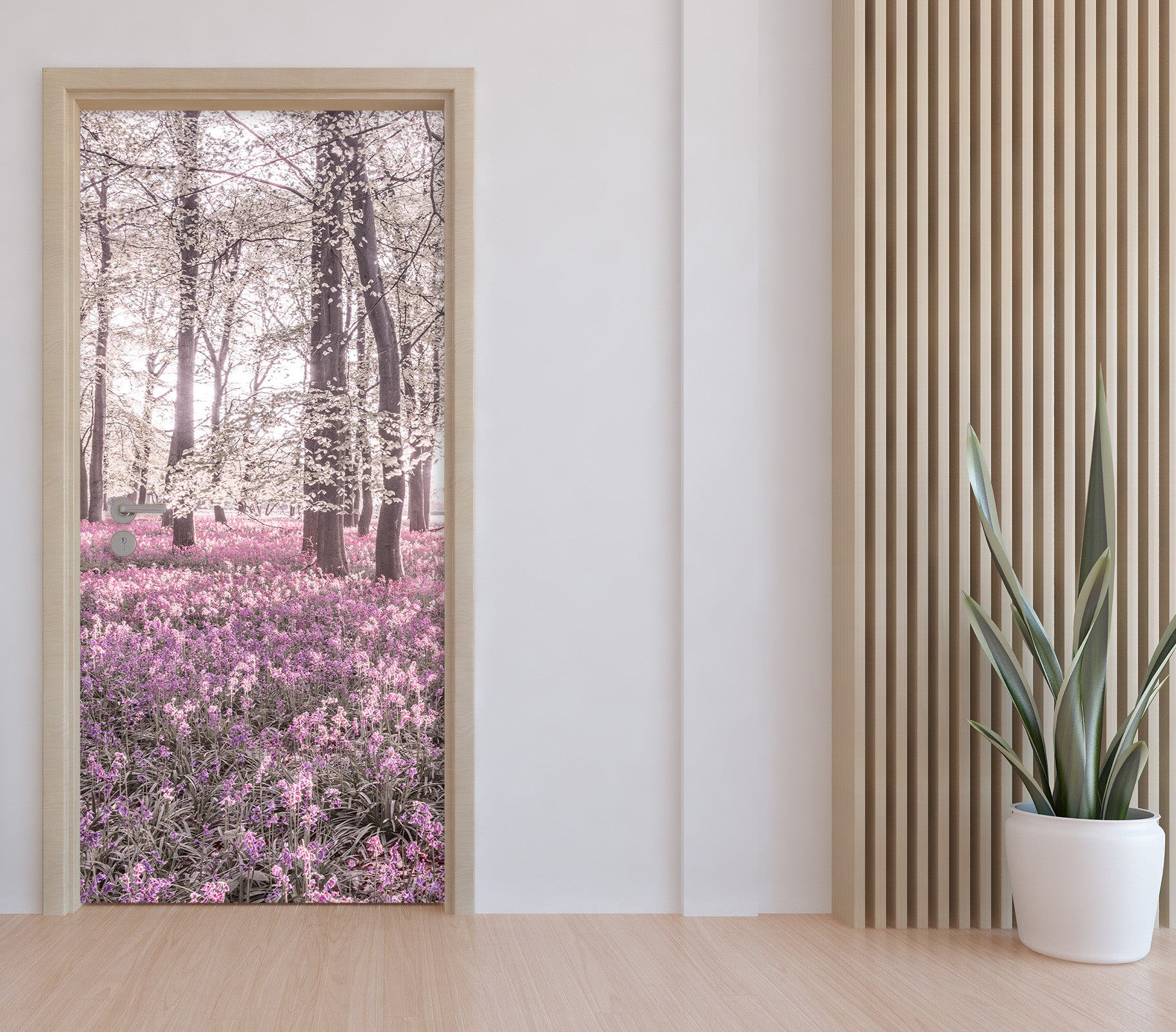 3D Meadow Woods Pink Flowers 106160 Assaf Frank Door Mural