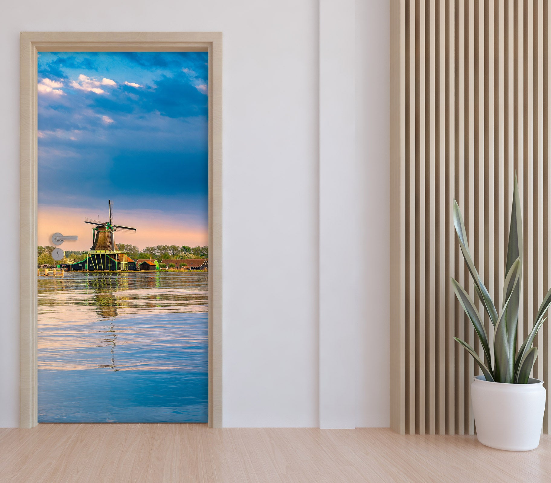 3D Blue Sky River Windmill 11486 Marco Carmassi Door Mural