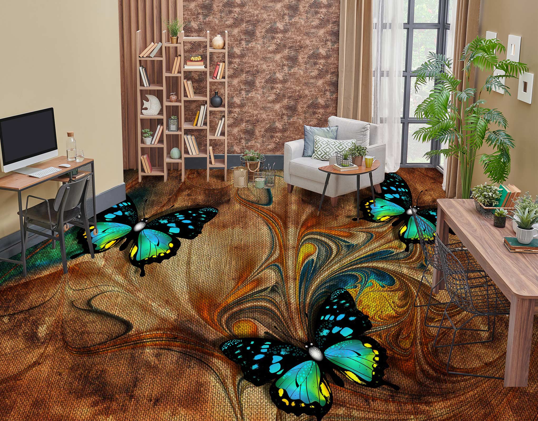 3D Fluorescent Butterflies 436 Floor Mural  Wallpaper Murals Rug & Mat Print Epoxy waterproof bath floor