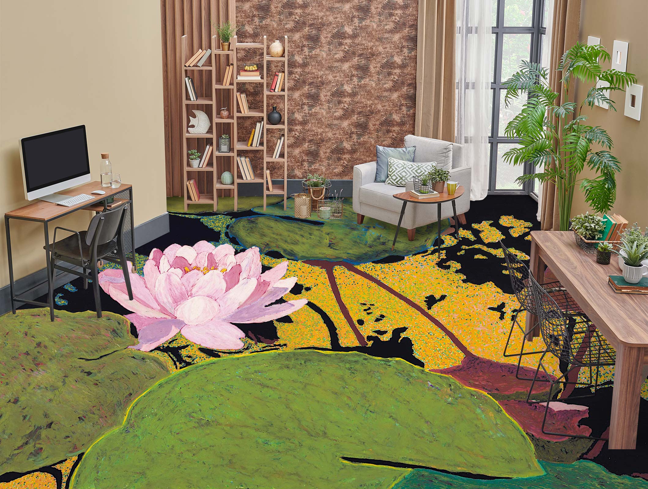 3D Pink Lotus 9688 Allan P. Friedlander Floor Mural  Wallpaper Murals Self-Adhesive Removable Print Epoxy