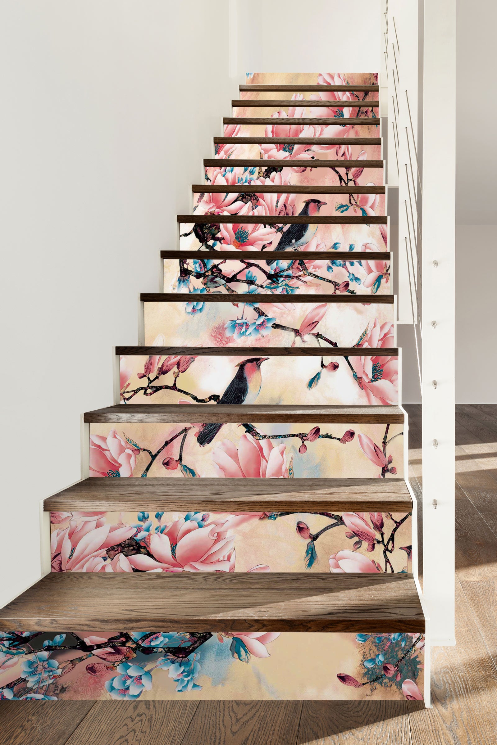 3D Pink Blooming Flowers 192 Stair Risers