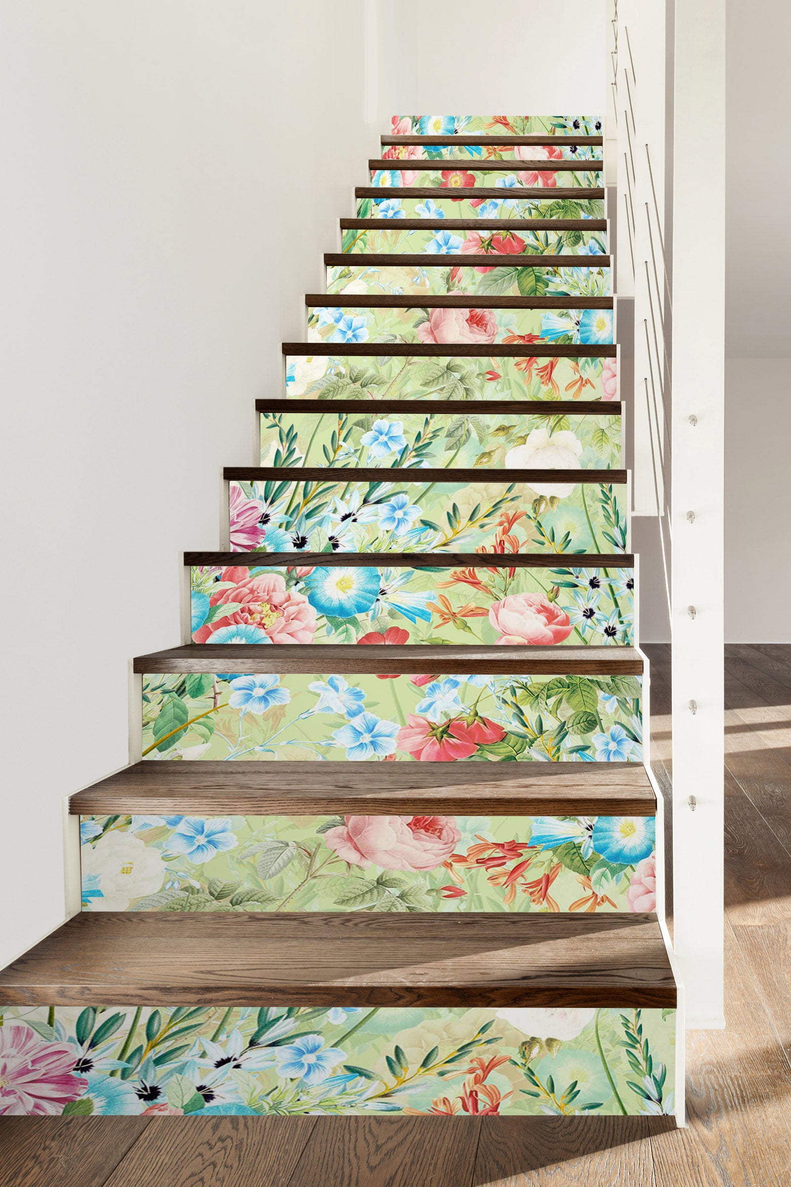 3D Blue Red Flowers 10415 Uta Naumann Stair Risers