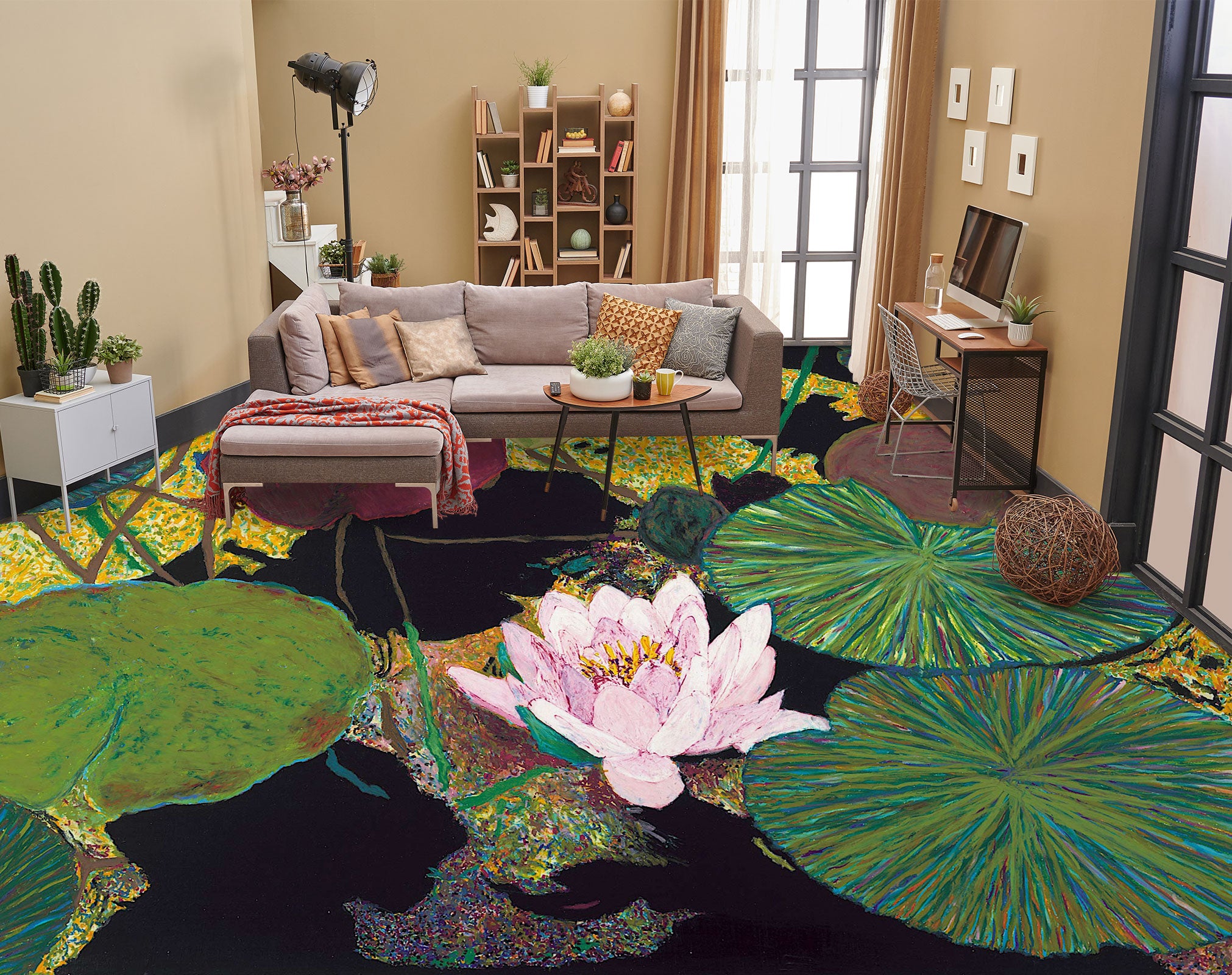 3D Lotus Leaf Pattern 9691 Allan P. Friedlander Floor Mural  Wallpaper Murals Self-Adhesive Removable Print Epoxy