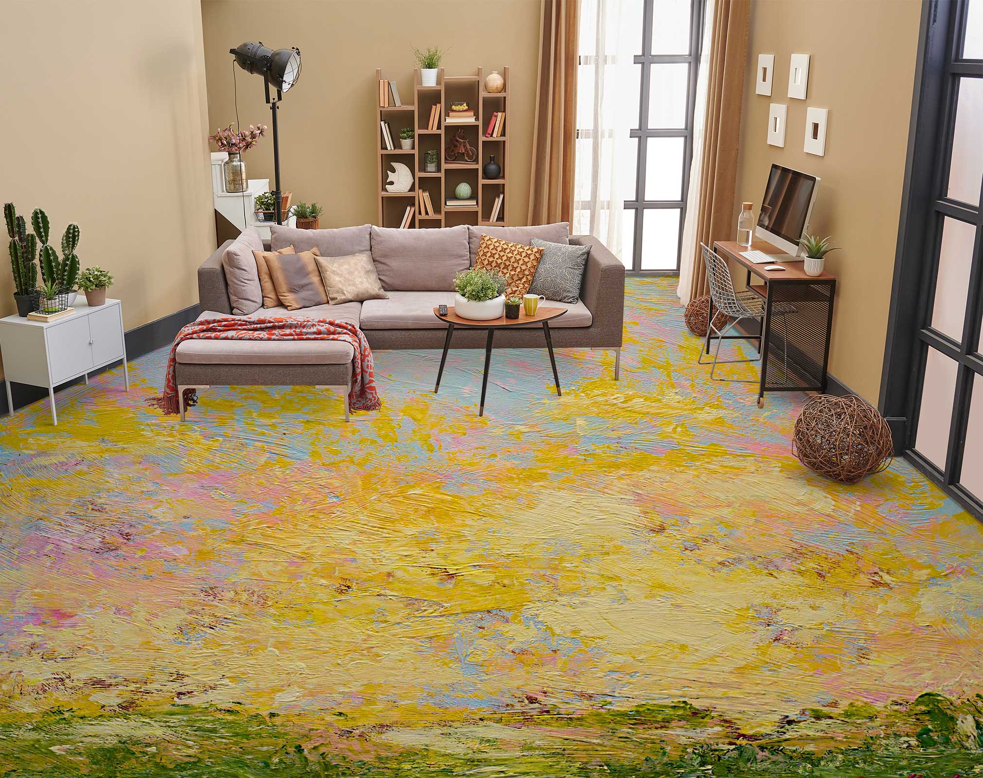 3D Yellow Painting 9619 Allan P. Friedlander Floor Mural  Wallpaper Murals Self-Adhesive Removable Print Epoxy