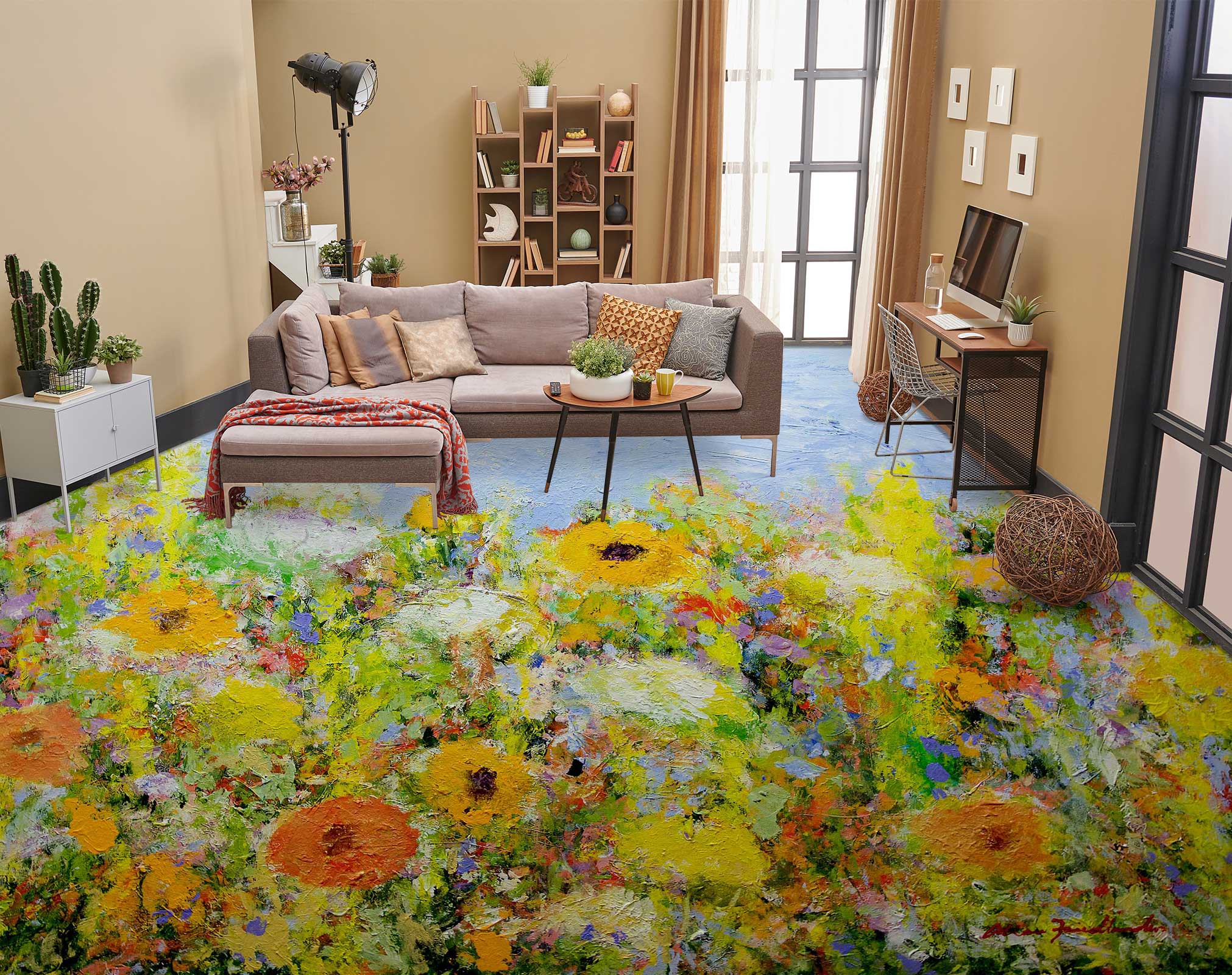 3D Yellow Flower Bush 9684 Allan P. Friedlander Floor Mural  Wallpaper Murals Self-Adhesive Removable Print Epoxy