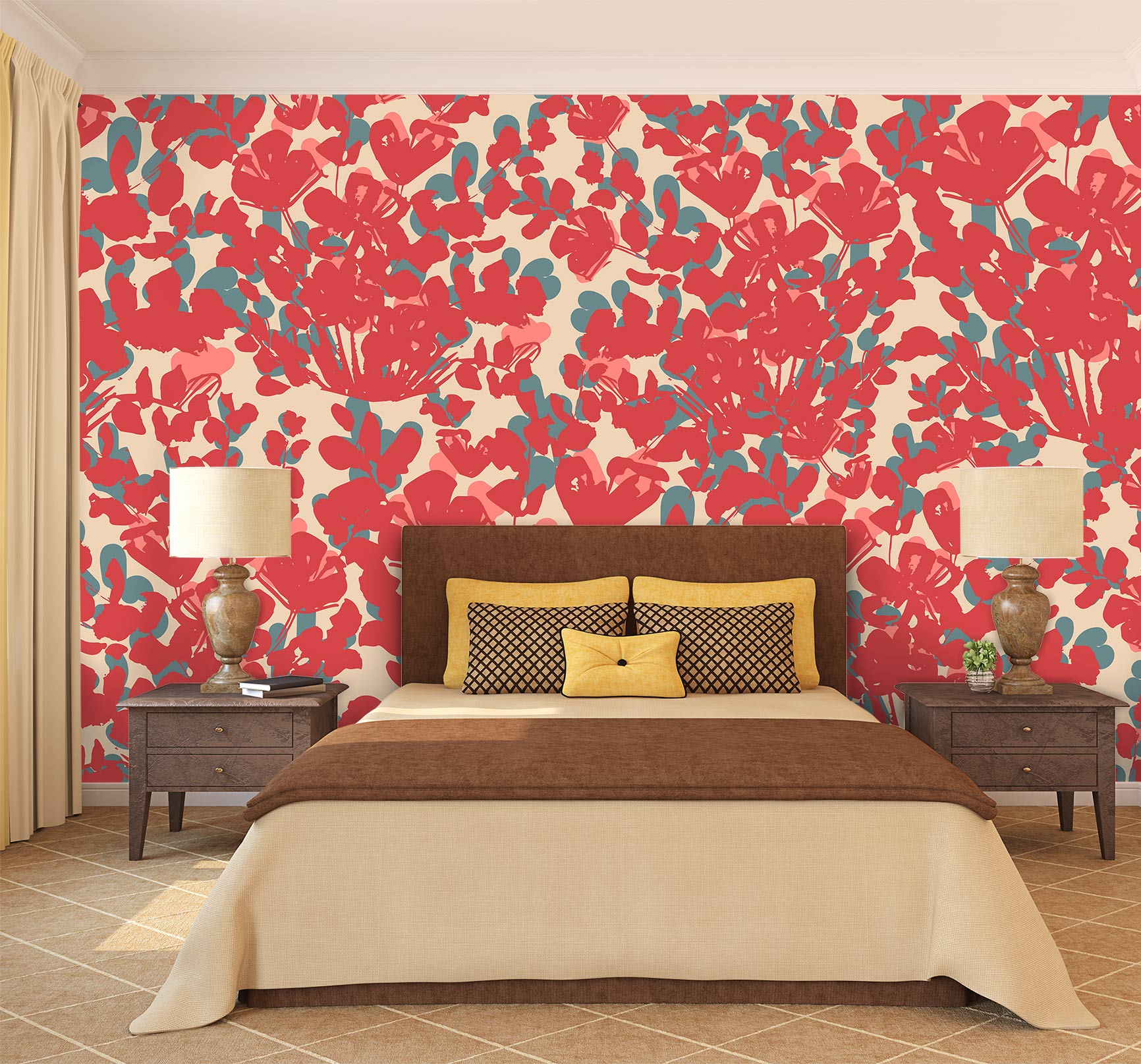 3D Red Flower Pattern 120101 Kashmira Jayaprakash Wall Mural Wall Murals