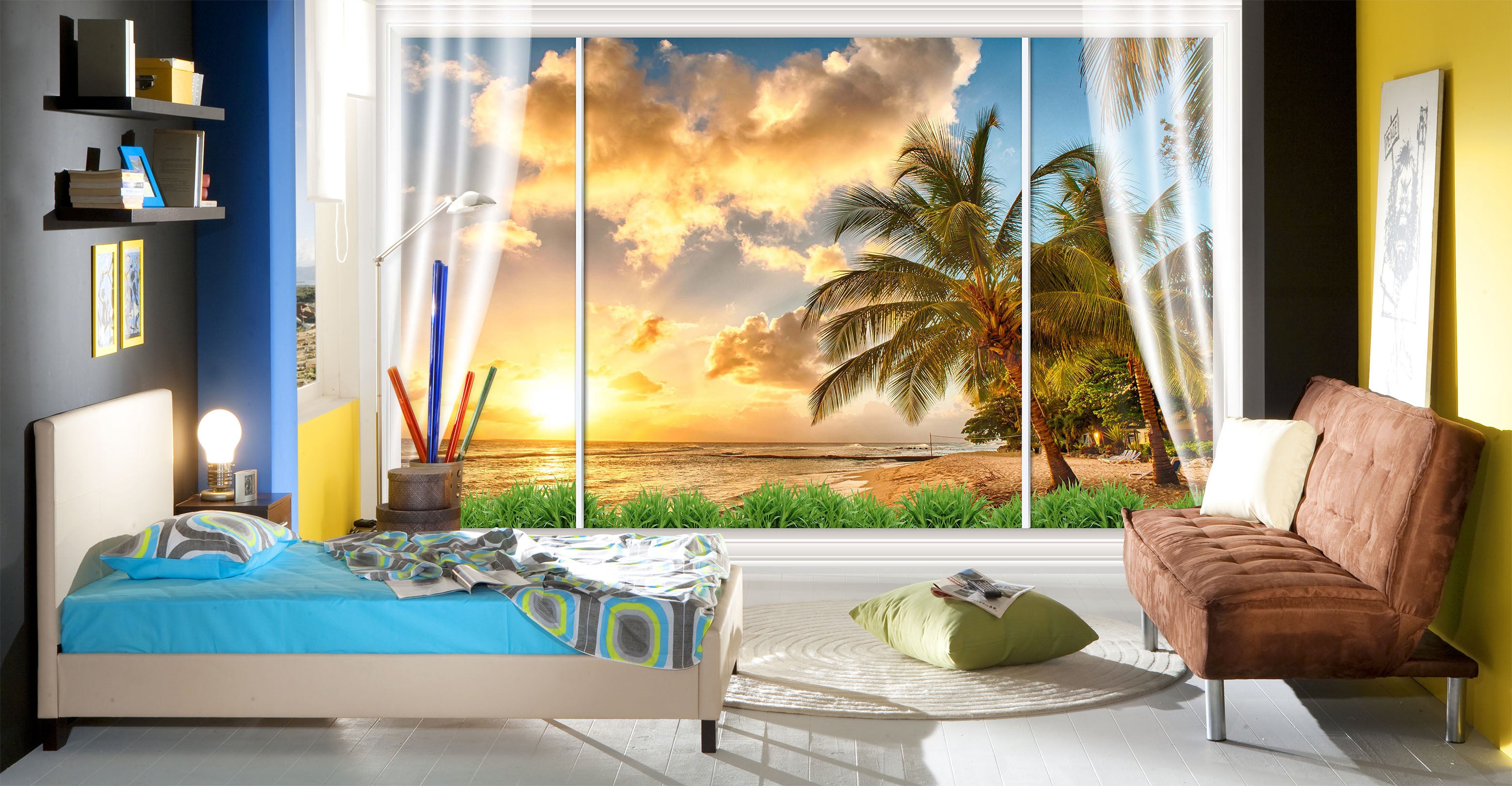 3D Coconut Tree Dusk 1691 Wall Murals