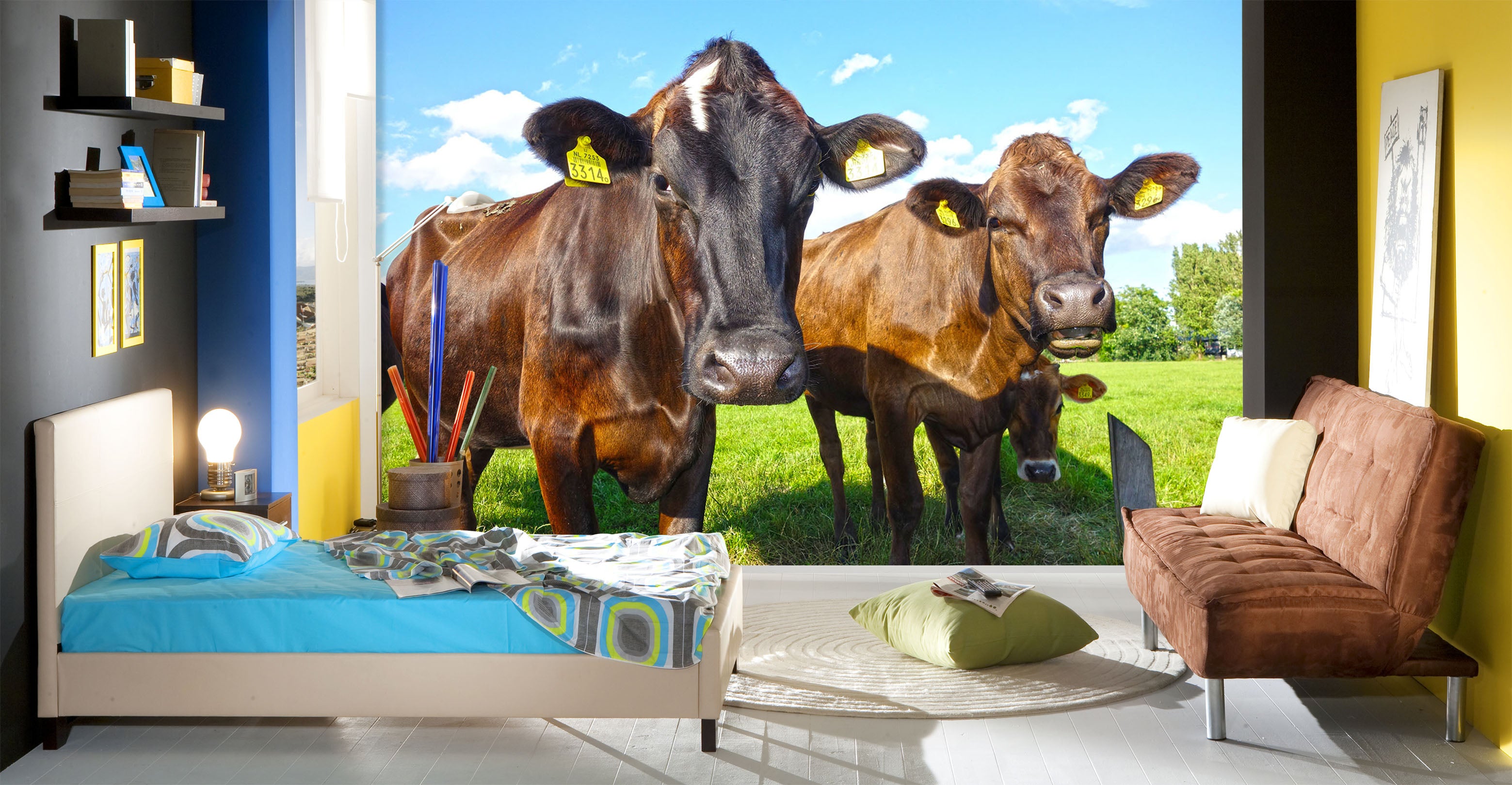 3D Brown Cow 293 Wall Murals