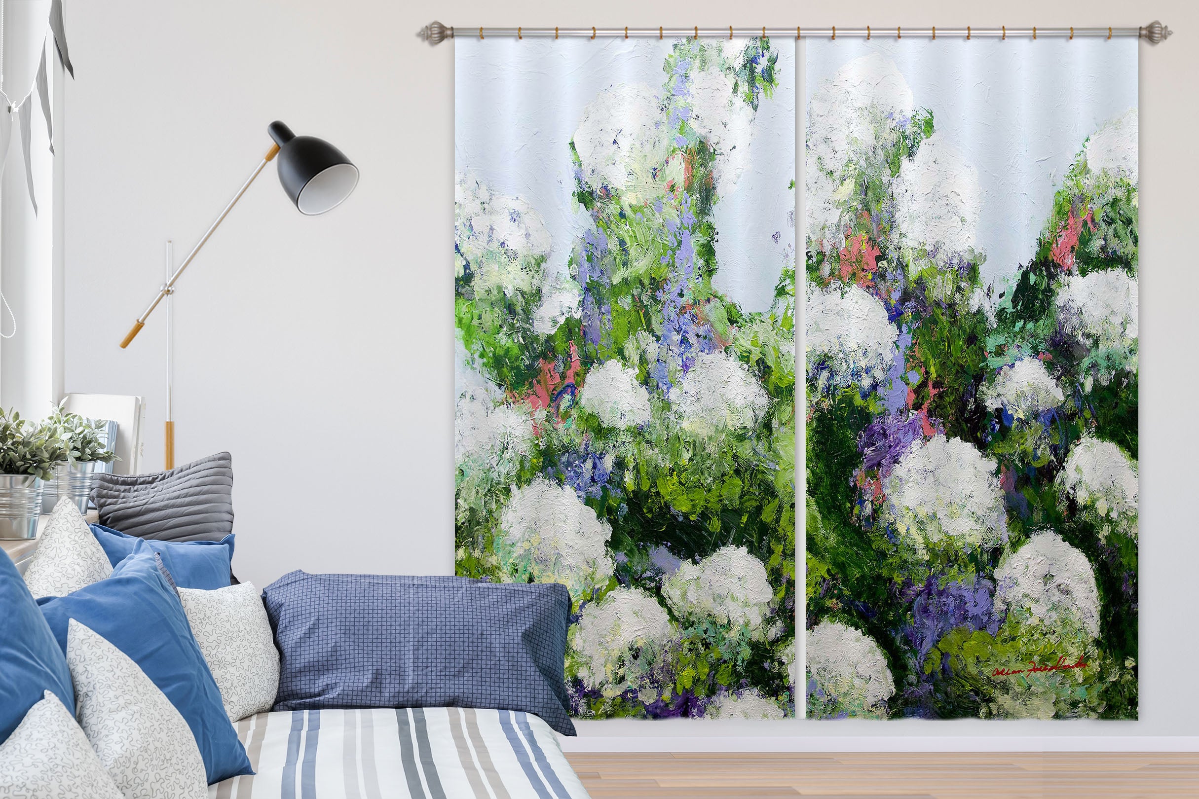 3D White Flowers 267 Allan P. Friedlander Curtain Curtains Drapes