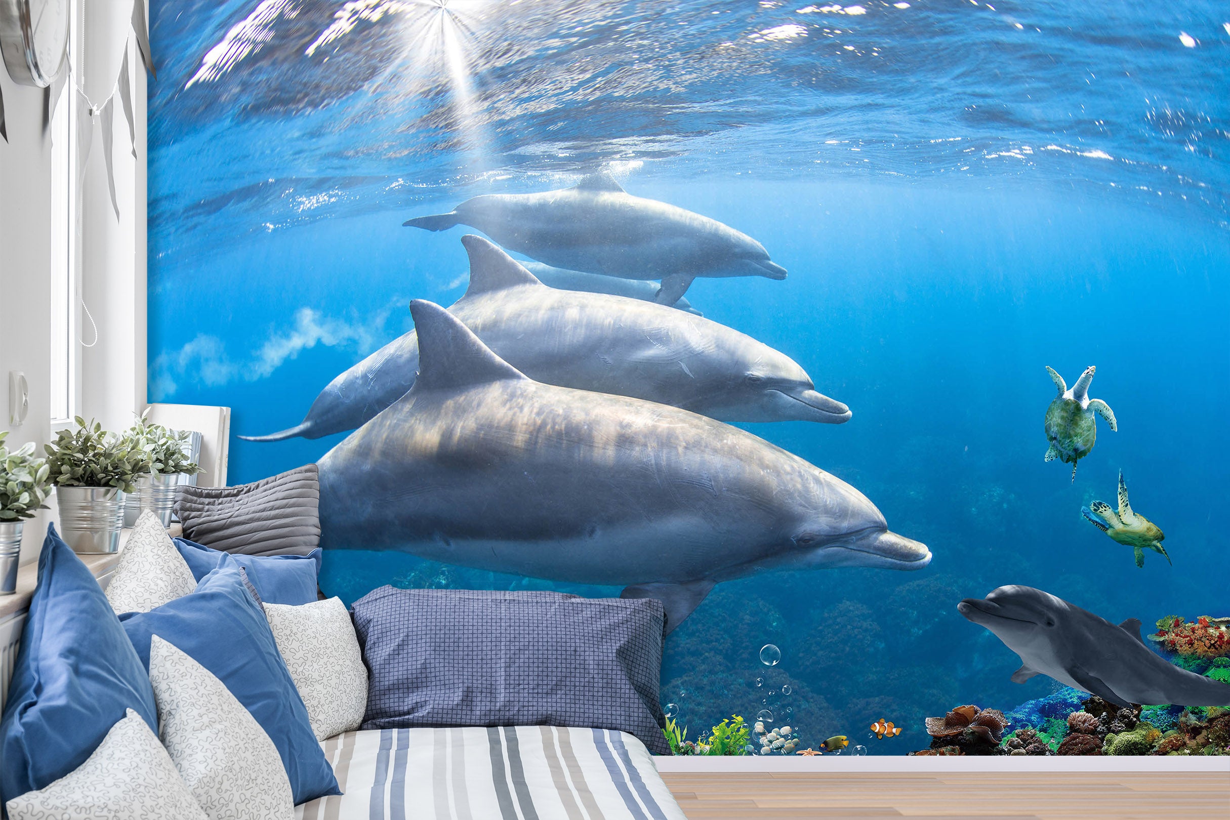 3D Undersea Dolphin 1430 Wall Murals