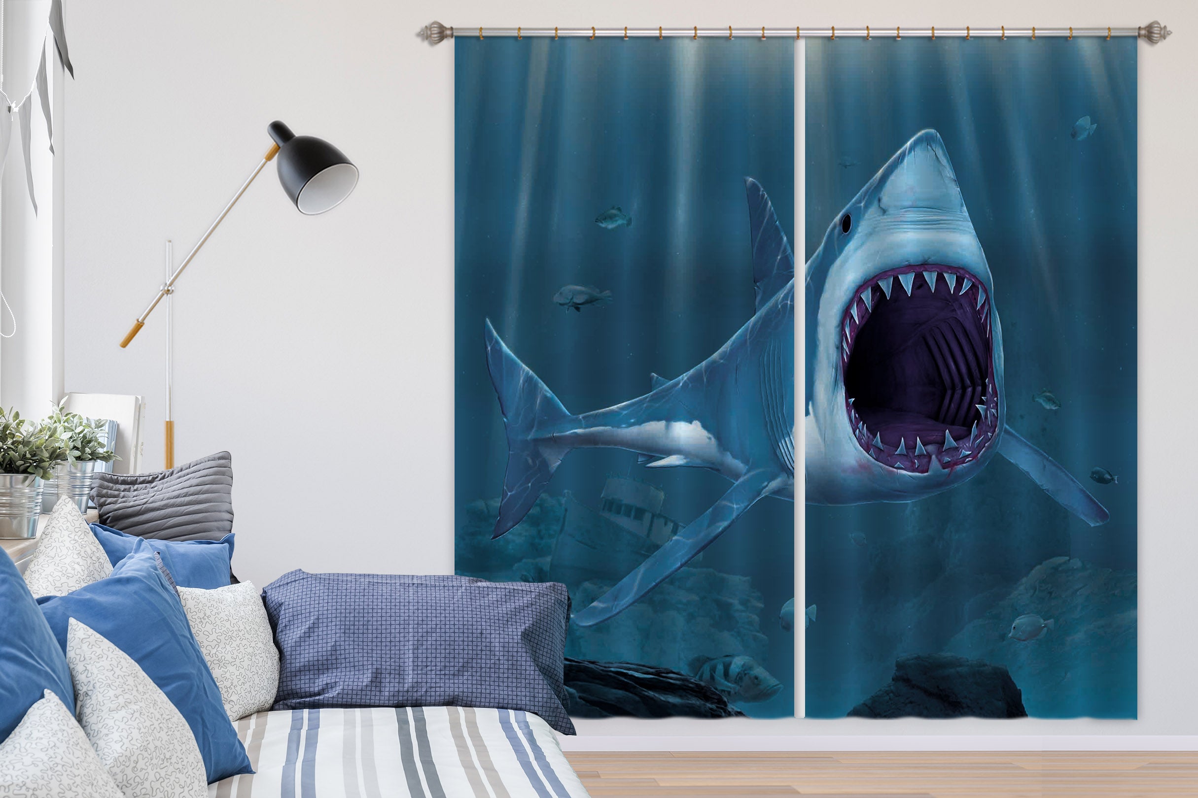 3D Shark Bite 070 Vincent Hie Curtain Curtains Drapes