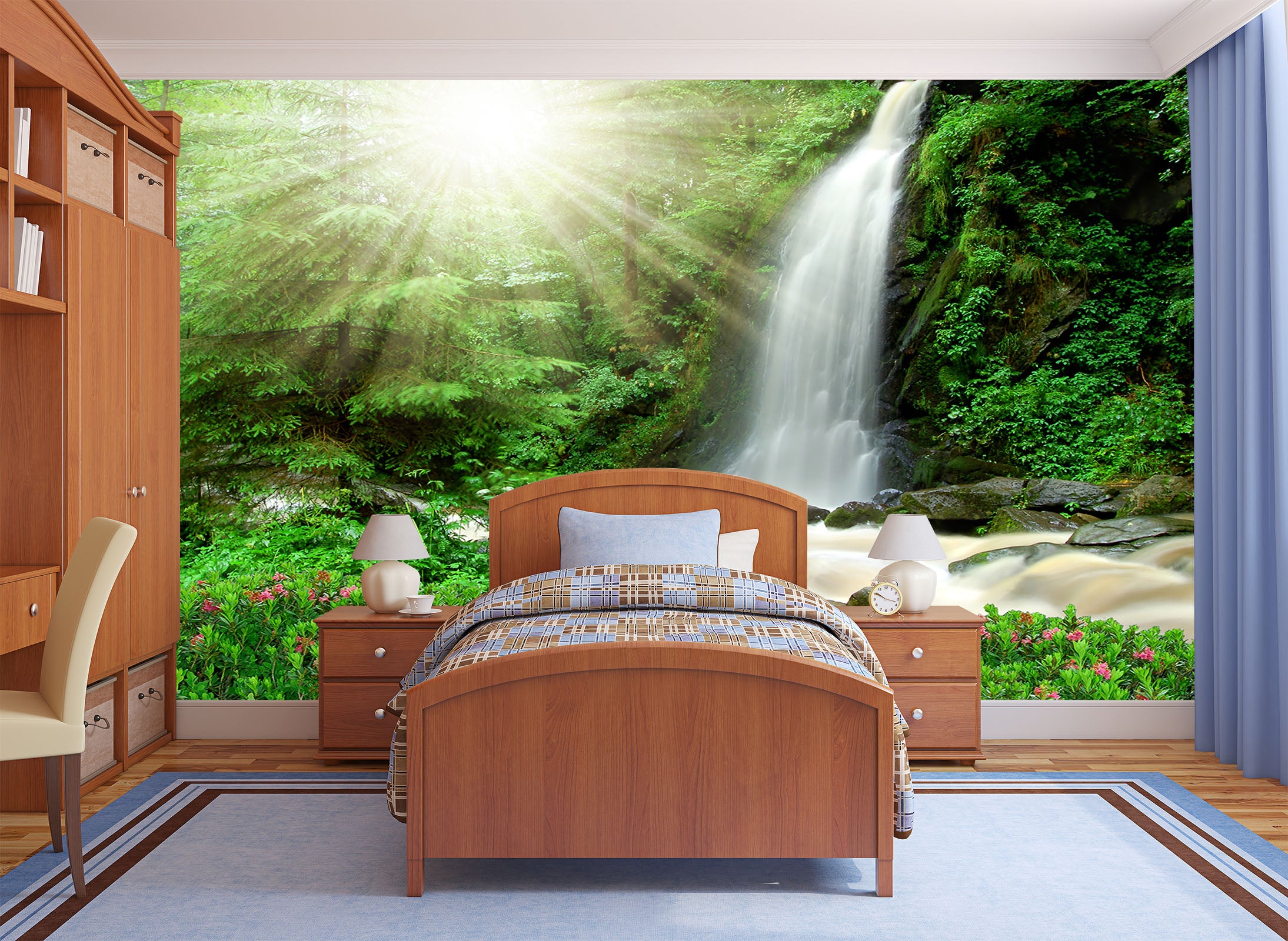 3D Forest Waterfall 110 Wall Murals