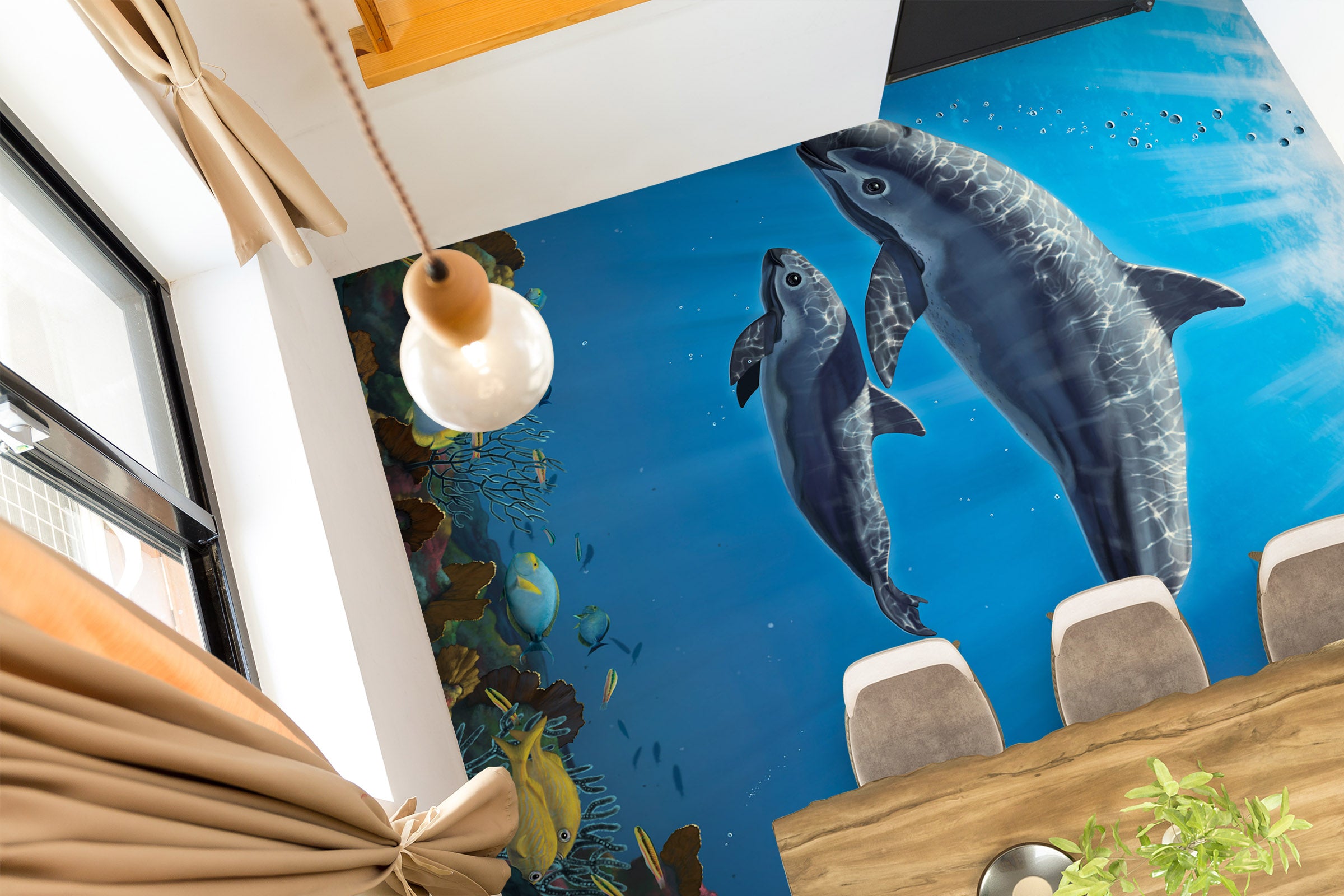 3D Underwater Dolphin 98187 Vincent Floor Mural  Wallpaper Murals Self-Adhesive Removable Print Epoxy