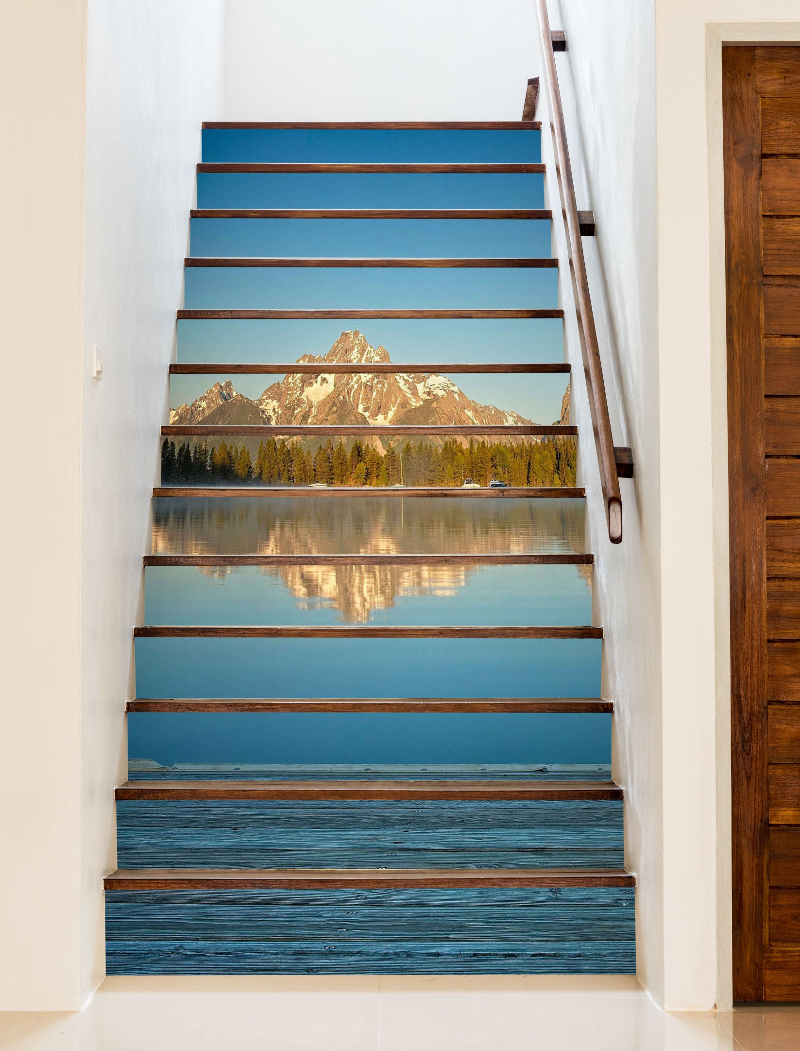 3D Snow Mountain Lake Shadow 98209 Kathy Barefield Stair Risers