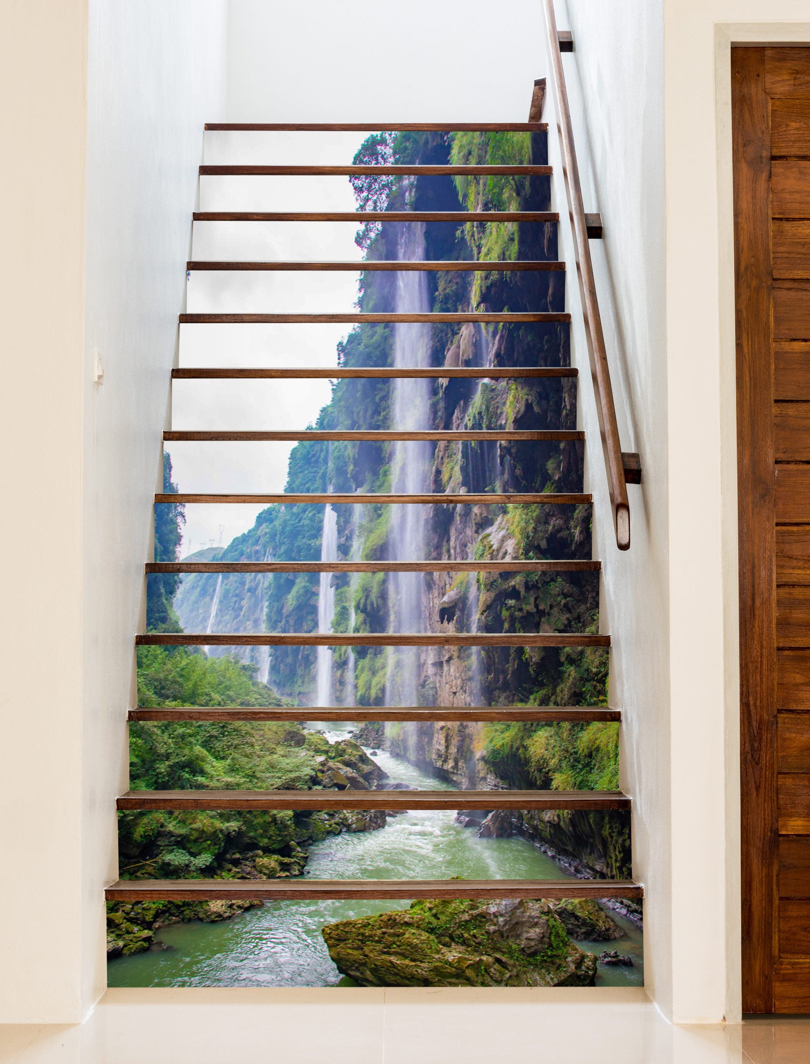 3D Magnificent Mountain Waterfall 266 Stair Risers