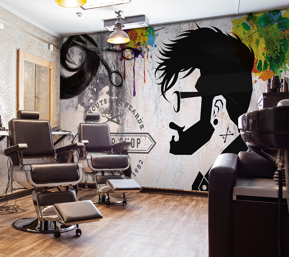 3D Man Cut Hair 1456 Barber Shop Wall Murals