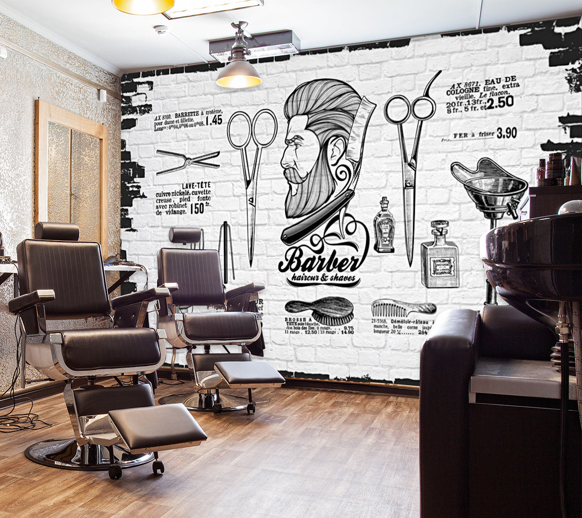 3D Short Hair 1413 Barber Shop Wall Murals