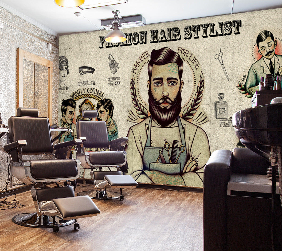 3D Shy Boy 1489 Barber Shop Wall Murals