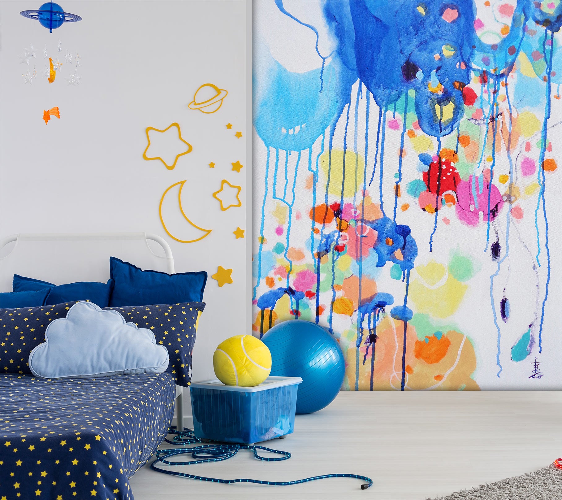 3D Blue Ink Colored Dots 121134 Misako Chida Wall Mural Wall Murals