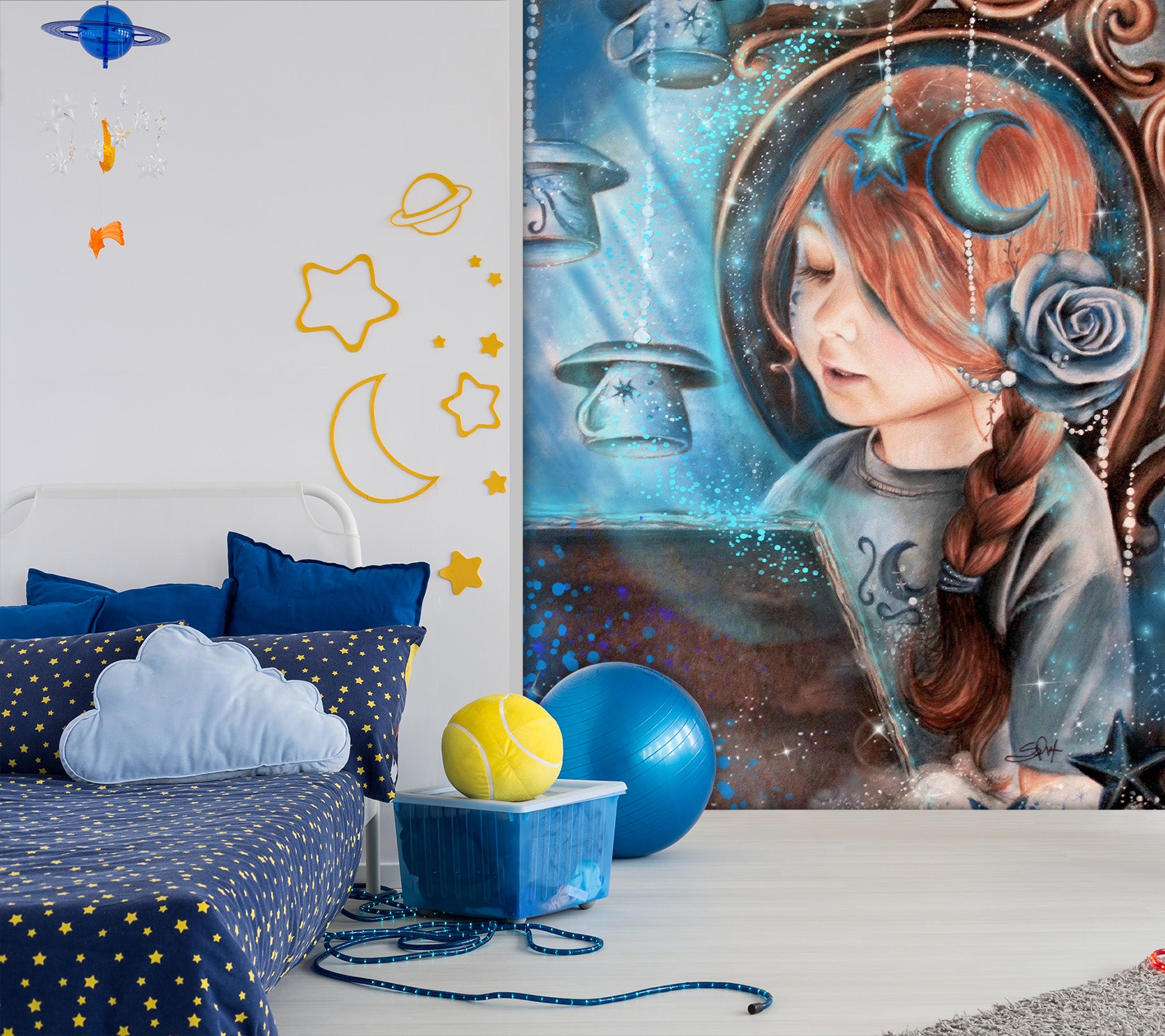 3D Moon Cup Girl 8461 Sheena Pike Wall Mural Wall Murals