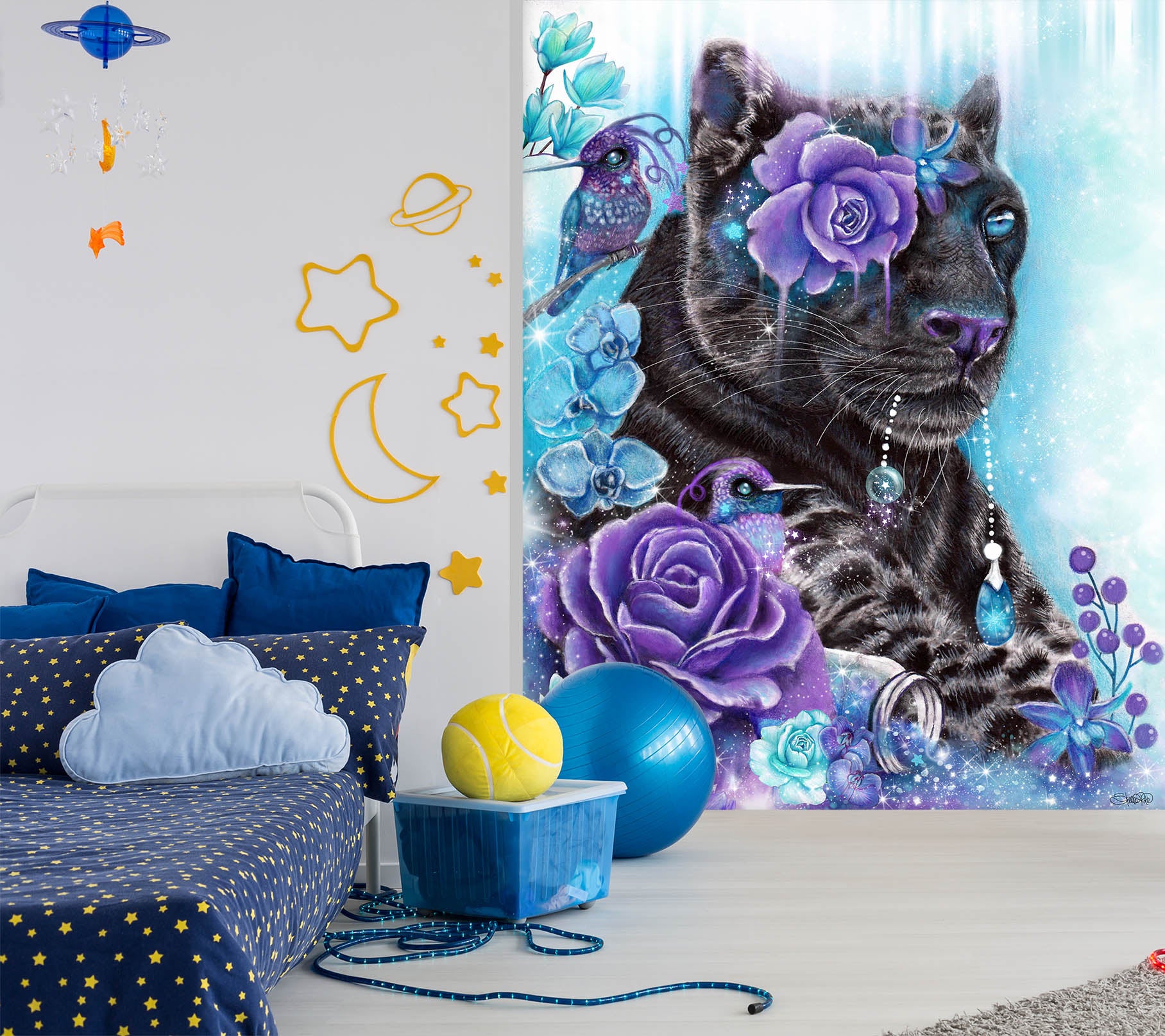 3D Black Panther Purple Rose 8464 Sheena Pike Wall Mural Wall Murals