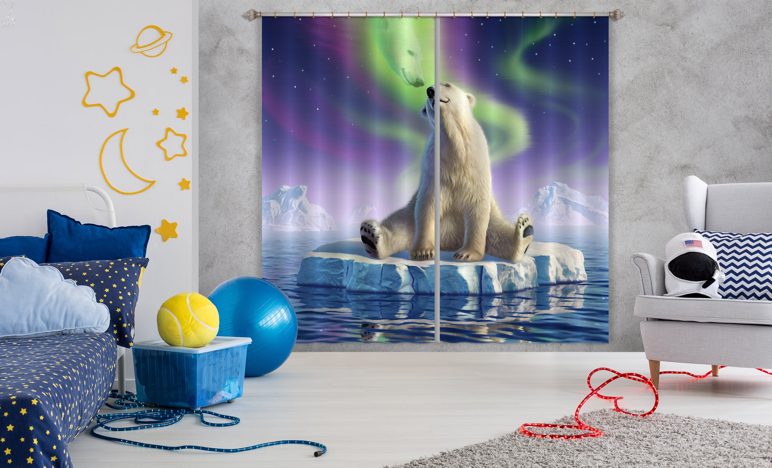 3D Polar Bear 043 Jerry LoFaro Curtain Curtains Drapes