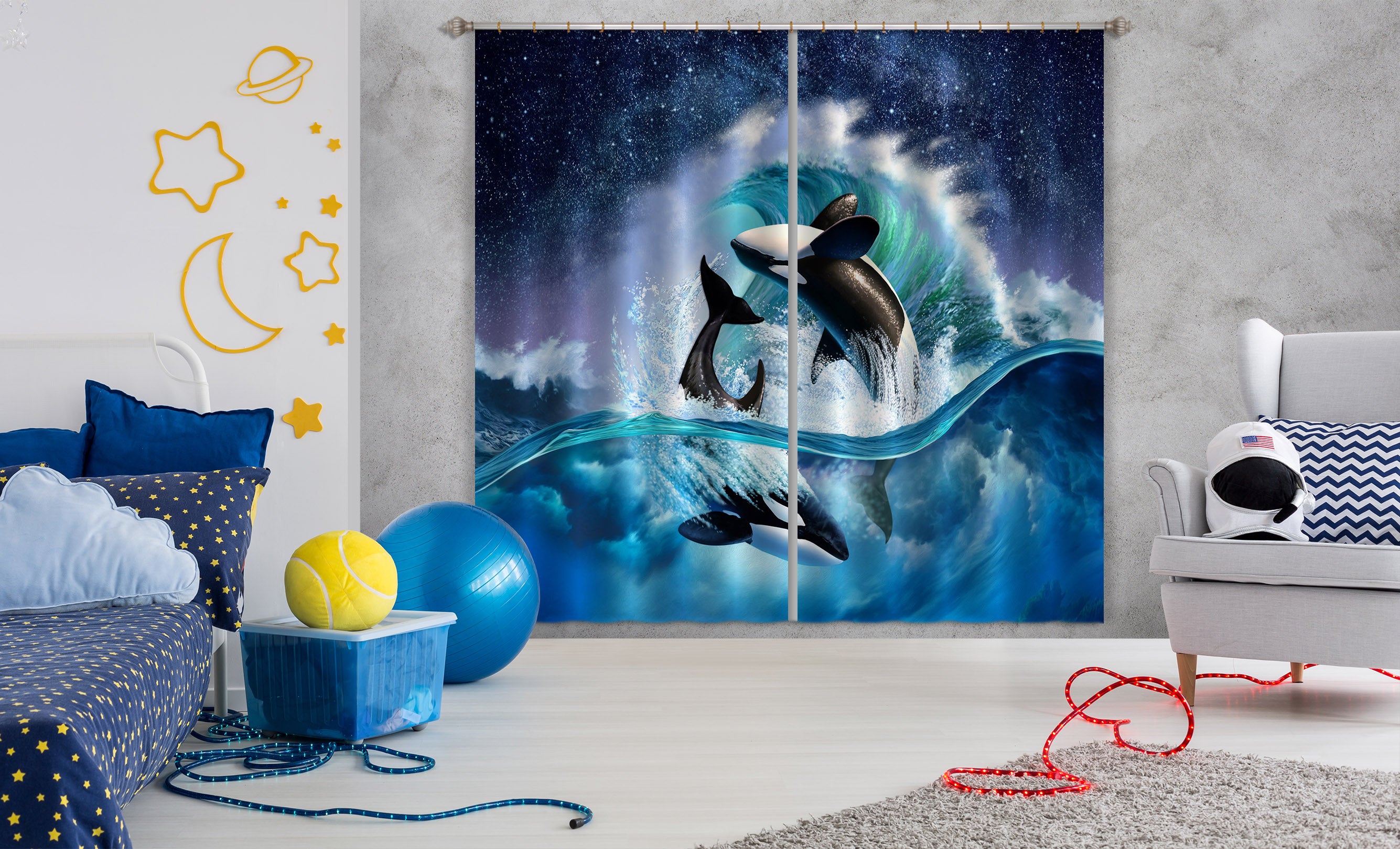 3D Orca Wave 071 Jerry LoFaro Curtain Curtains Drapes