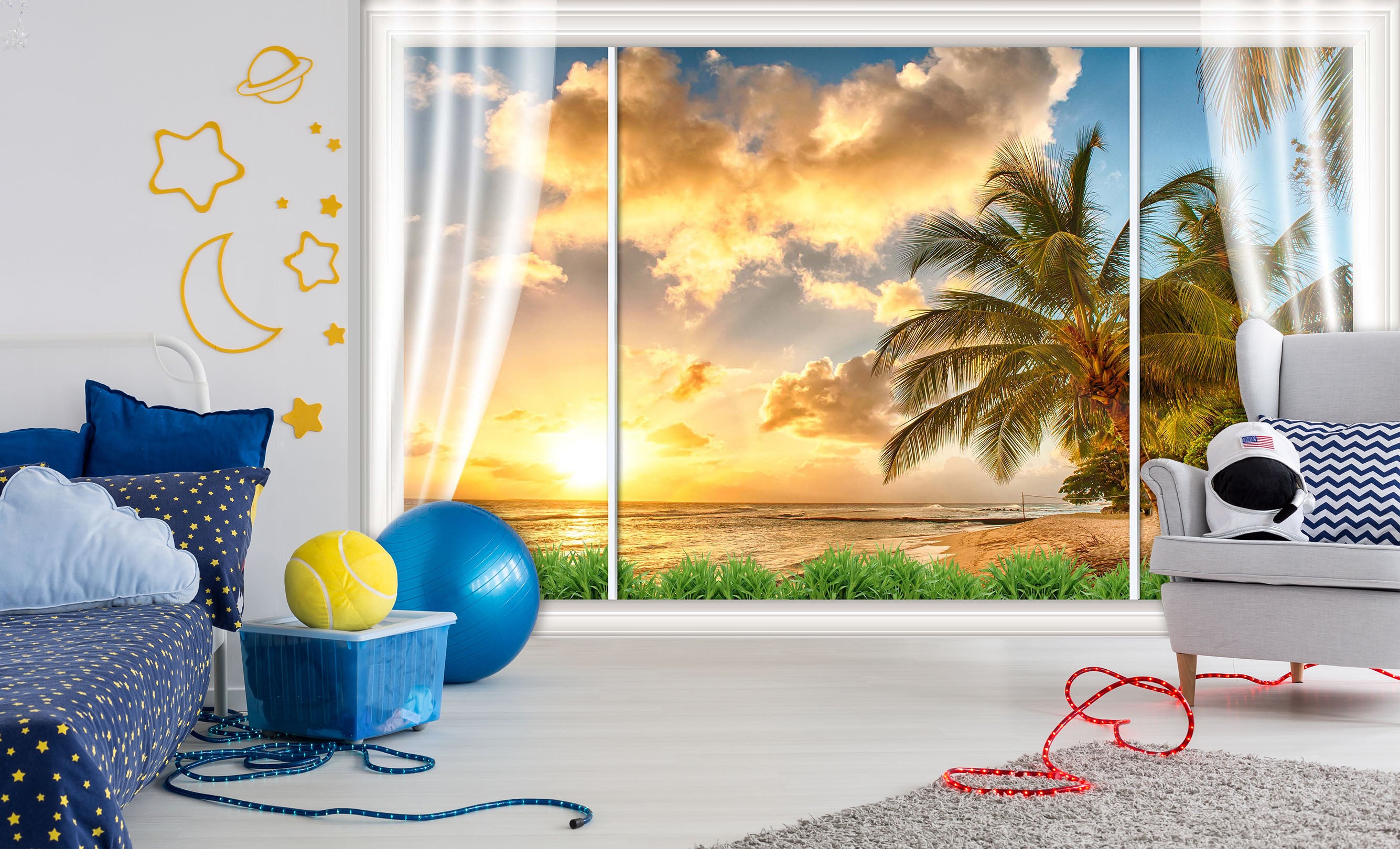 3D Coconut Tree Dusk 1691 Wall Murals