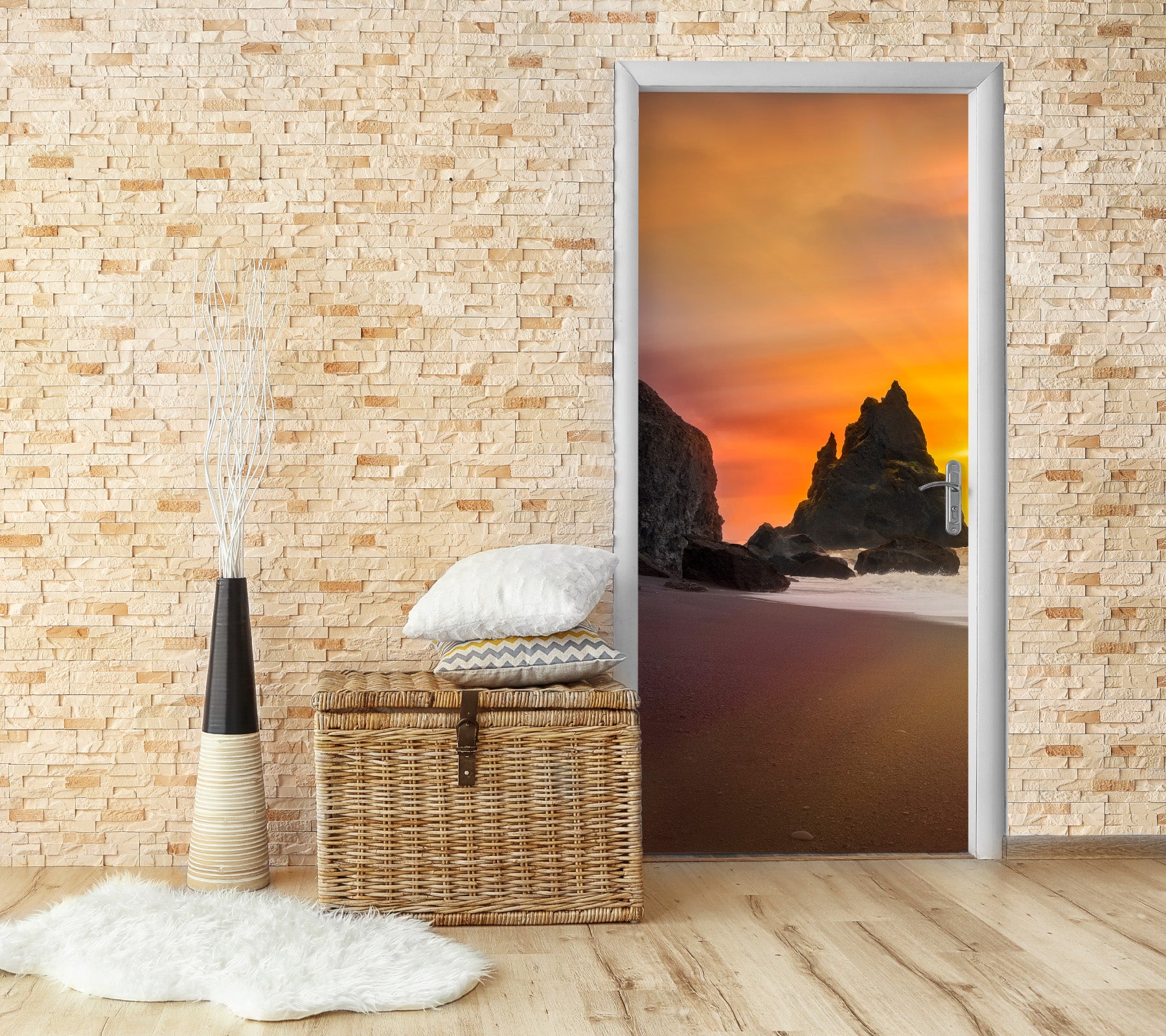 3D Sunset Beach Stones 11567 Marco Carmassi Door Mural