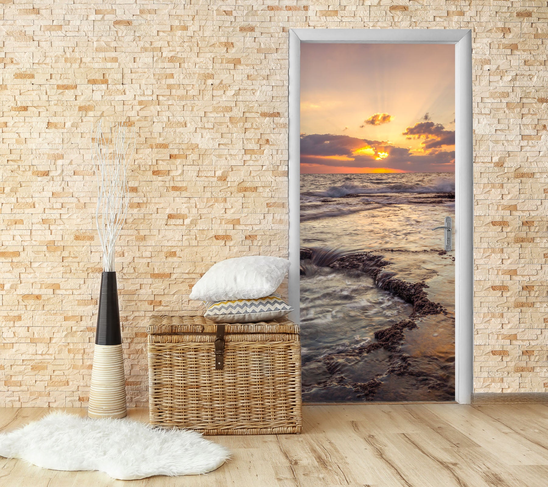 3D Sunset Seaside 106138 Assaf Frank Door Mural