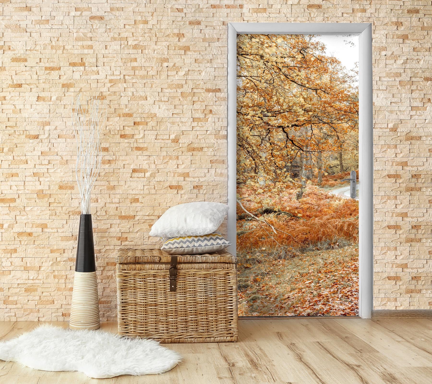 3D Autumn Fallen Leaves Grove 10209 Assaf Frank Door Mural