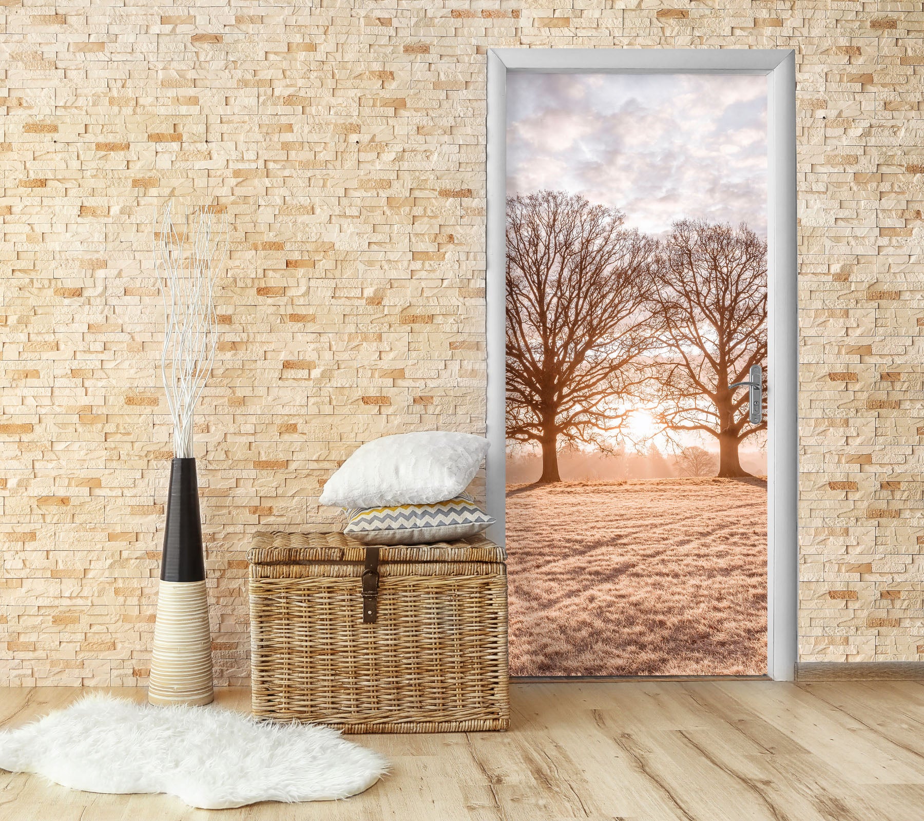 3D Sunlight Lawn Trees 10243 Assaf Frank Door Mural