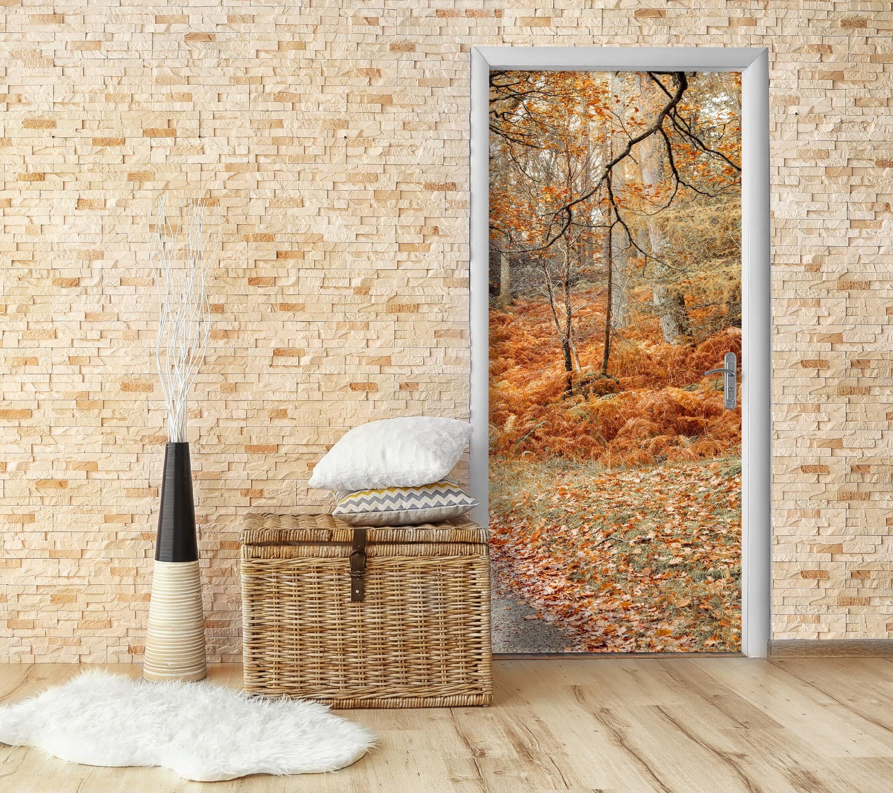 3D Fallen Leaves Trees 10211 Assaf Frank Door Mural