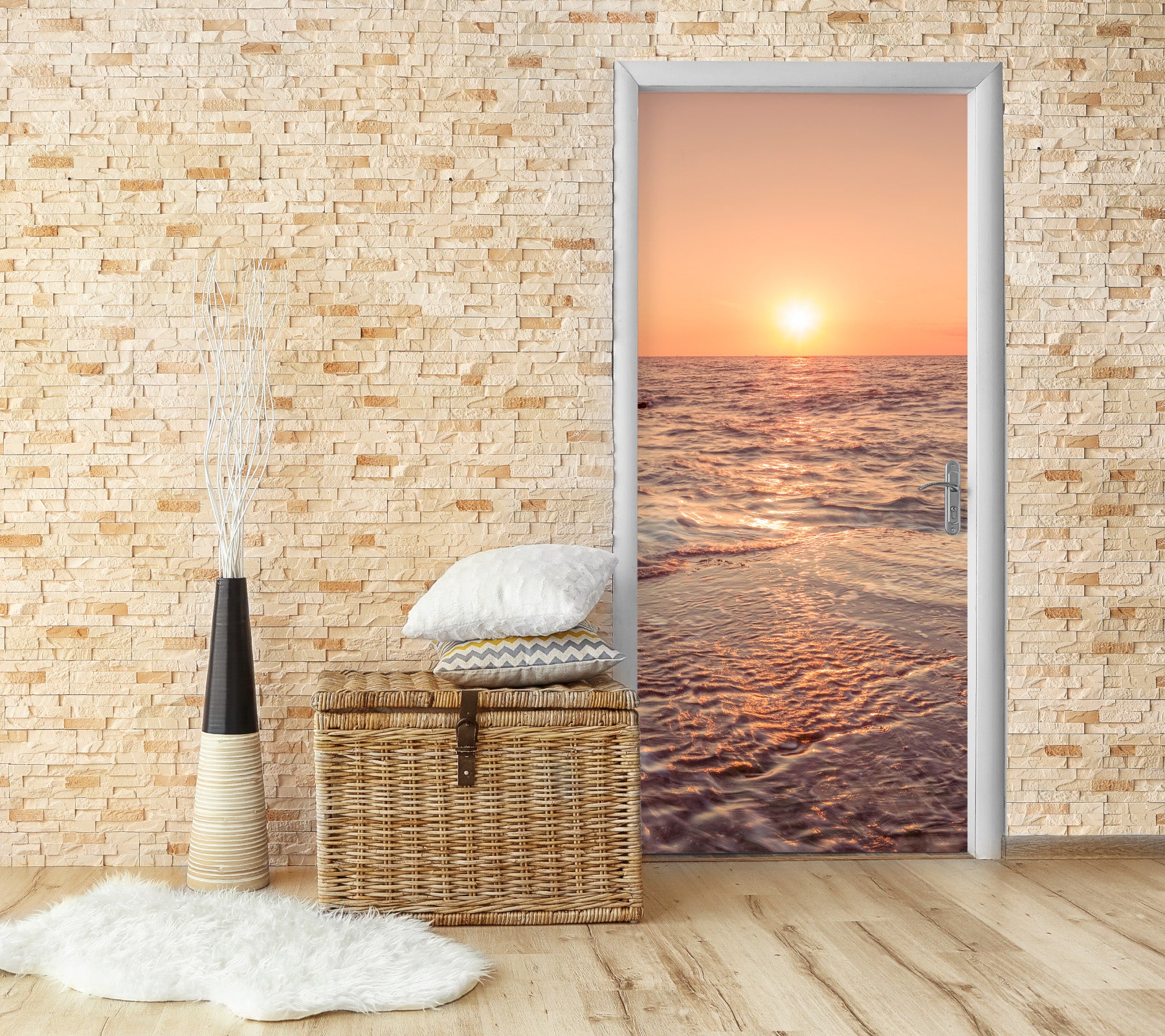 3D Sunset Wavess 106179 Assaf Frank Door Mural