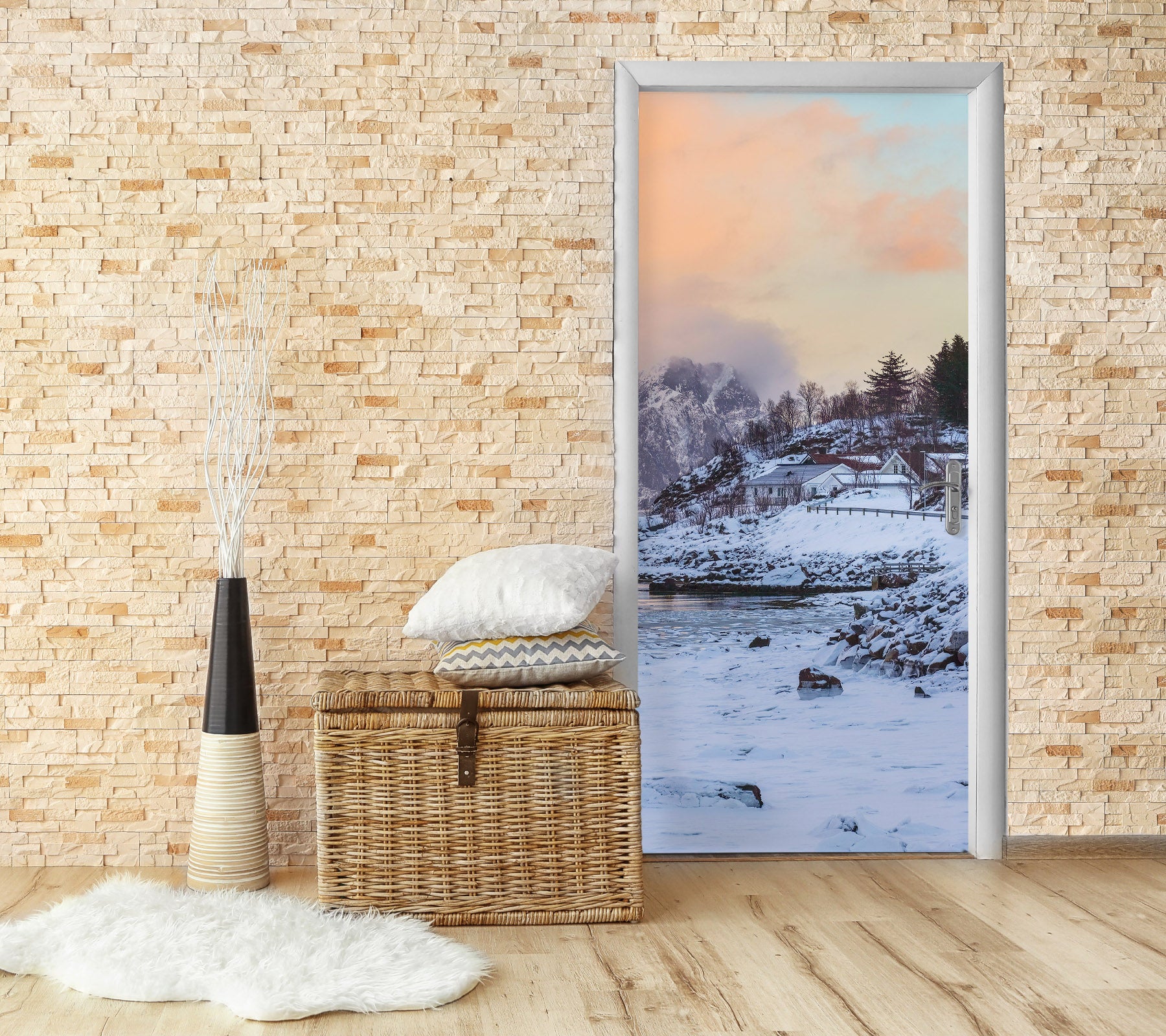 3D Snow House Lakeside 119194 Marco Carmassi Door Mural