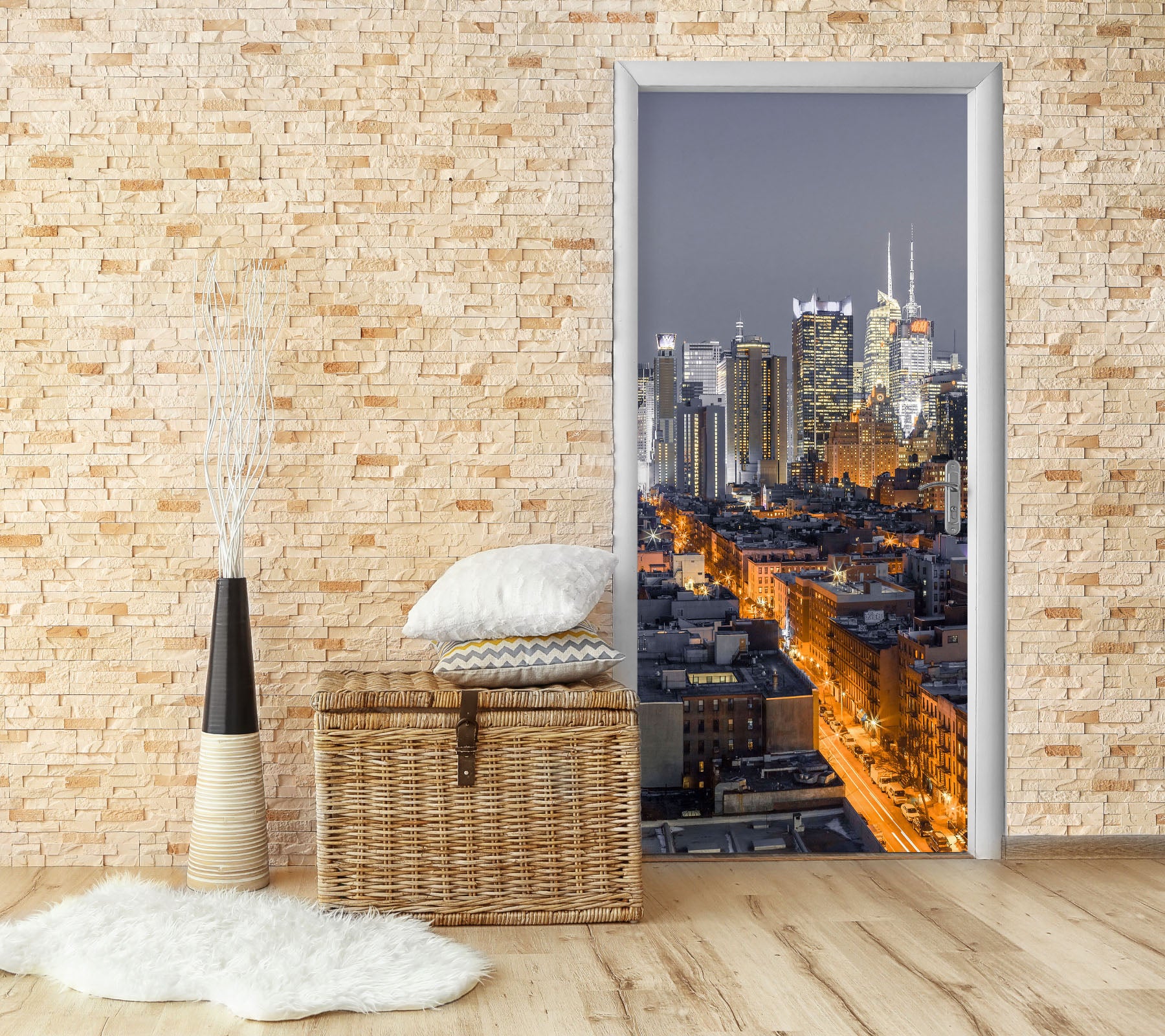 3D Night City Street Building 101181 Assaf Frank Door Mural