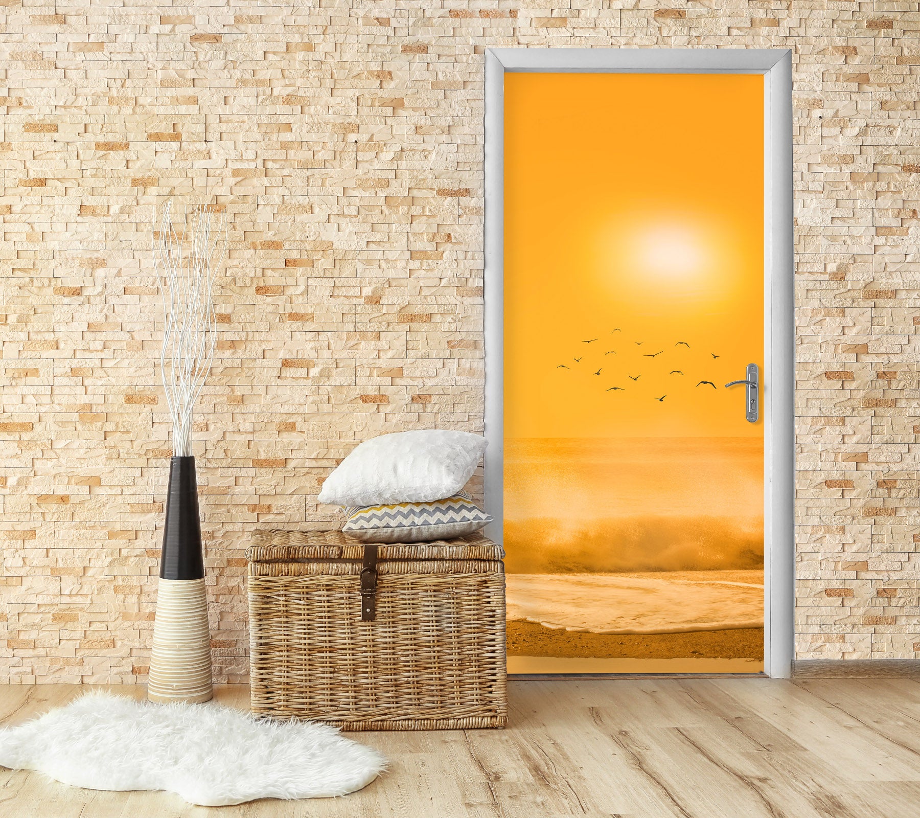 3D Yellow Sky Beach 11967 Marco Carmassi Door Mural