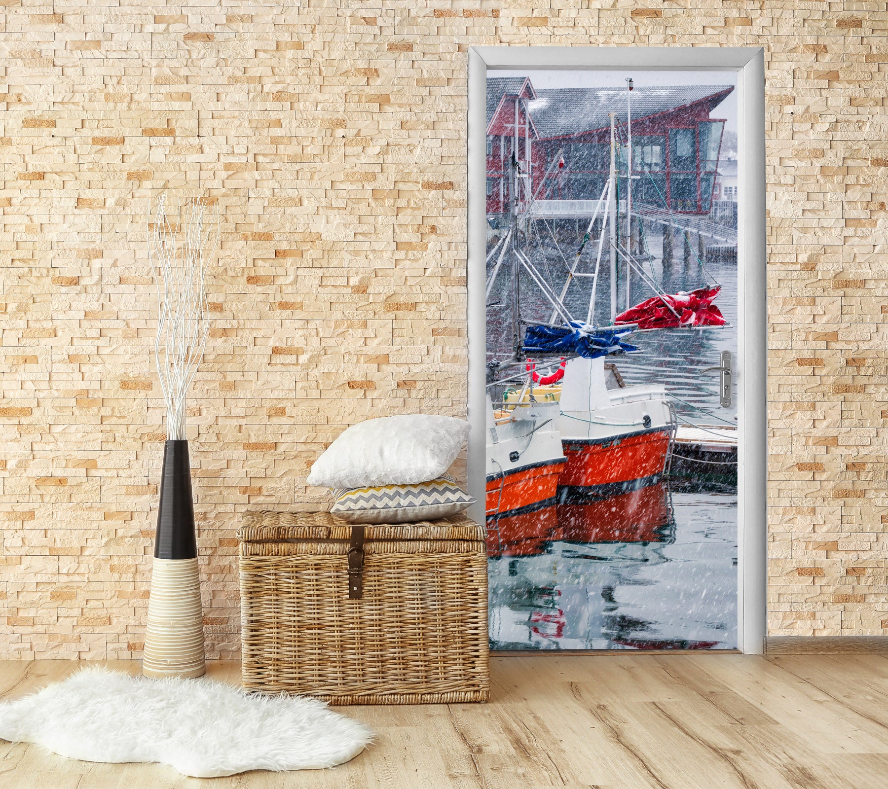 3D River Boat Rain 11413 Marco Carmassi Door Mural