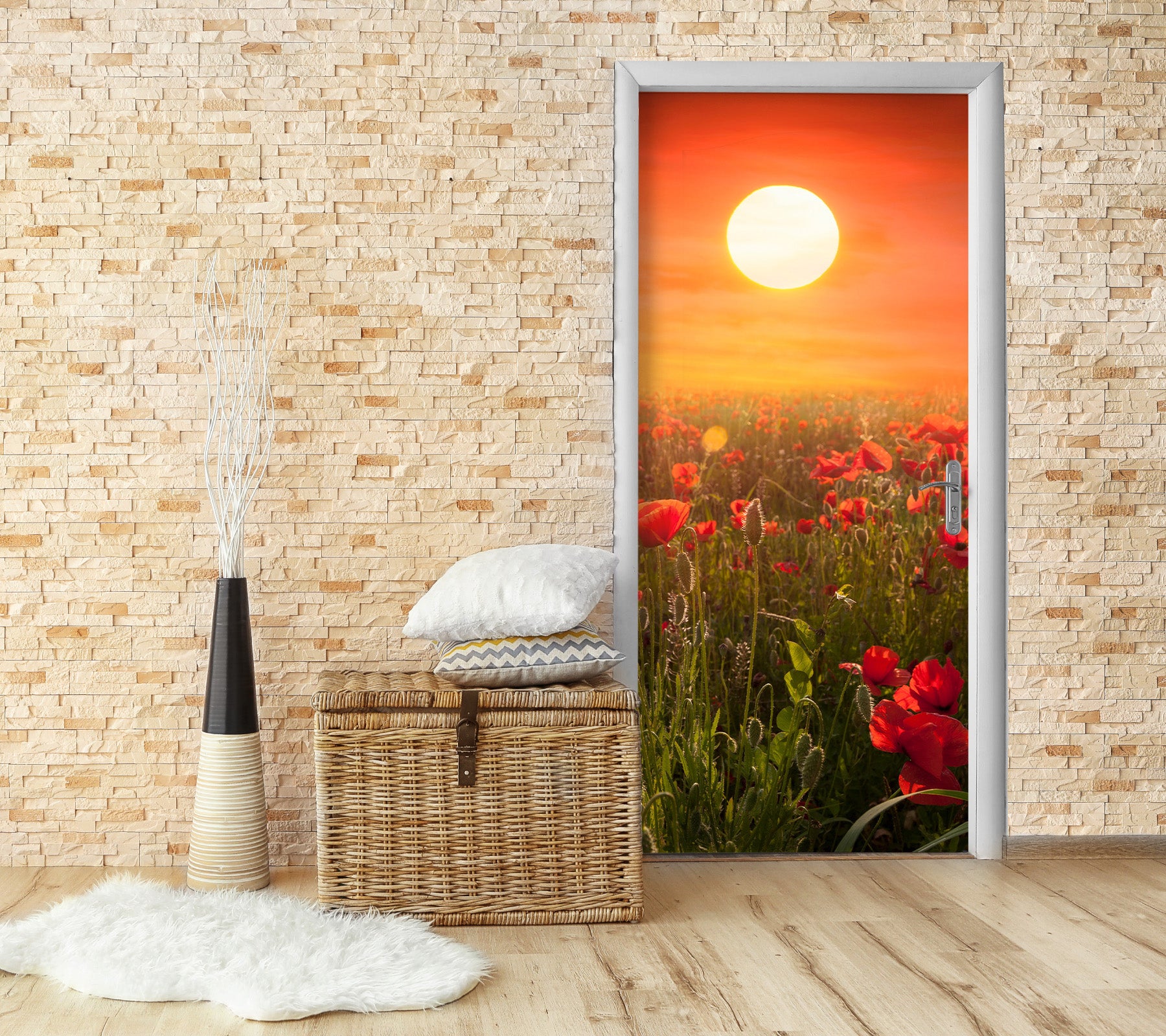 3D Sun Red Flower Bush 11548 Marco Carmassi Door Mural