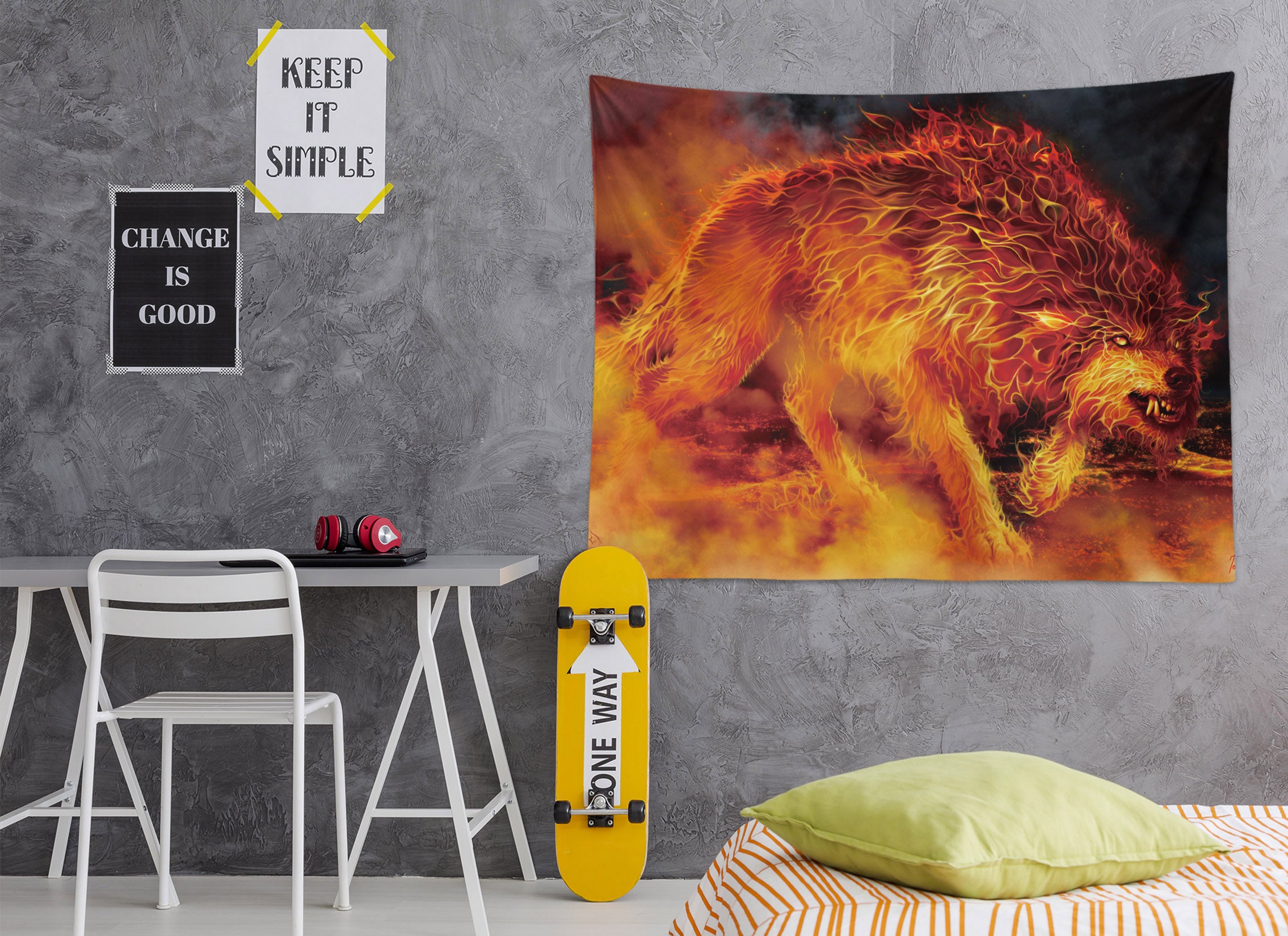 3D Flaming Wolf 121214 Tom Wood Tapestry Hanging Cloth Hang