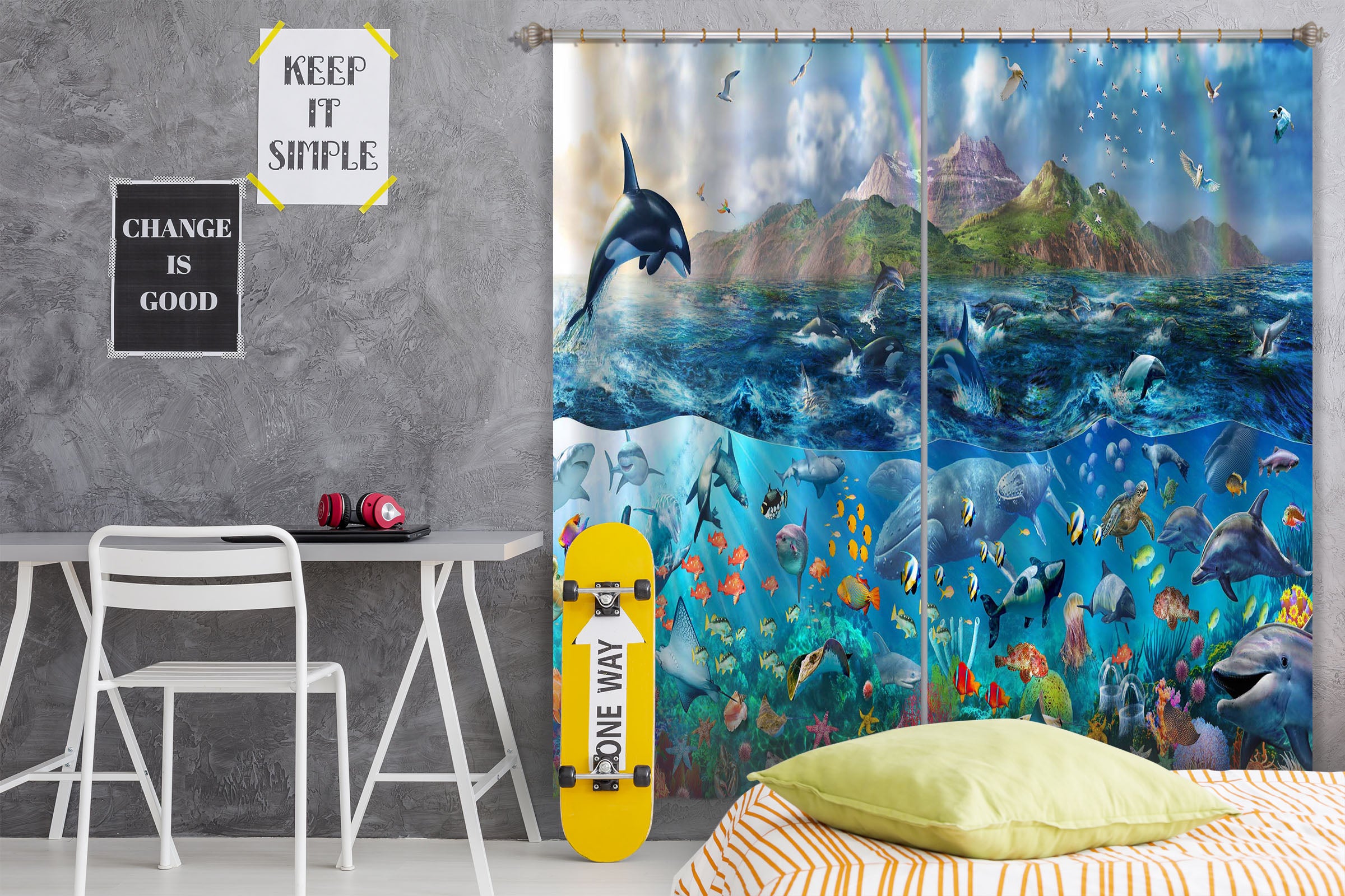 3D Dolphin Jumping 048 Adrian Chesterman Curtain Curtains Drapes