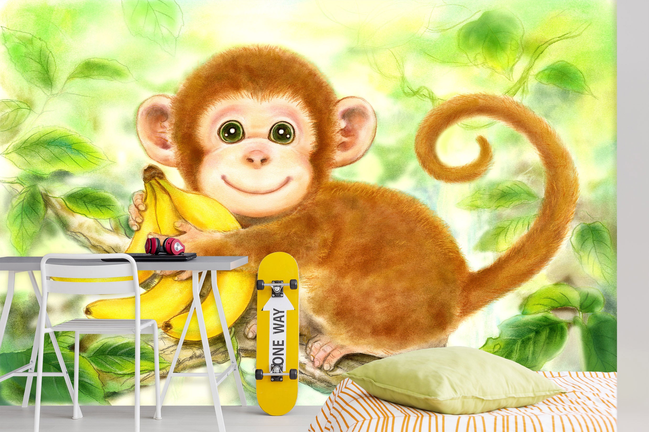 3D Cute Monkey Banana 5401 Kayomi Harai Wall Mural Wall Murals