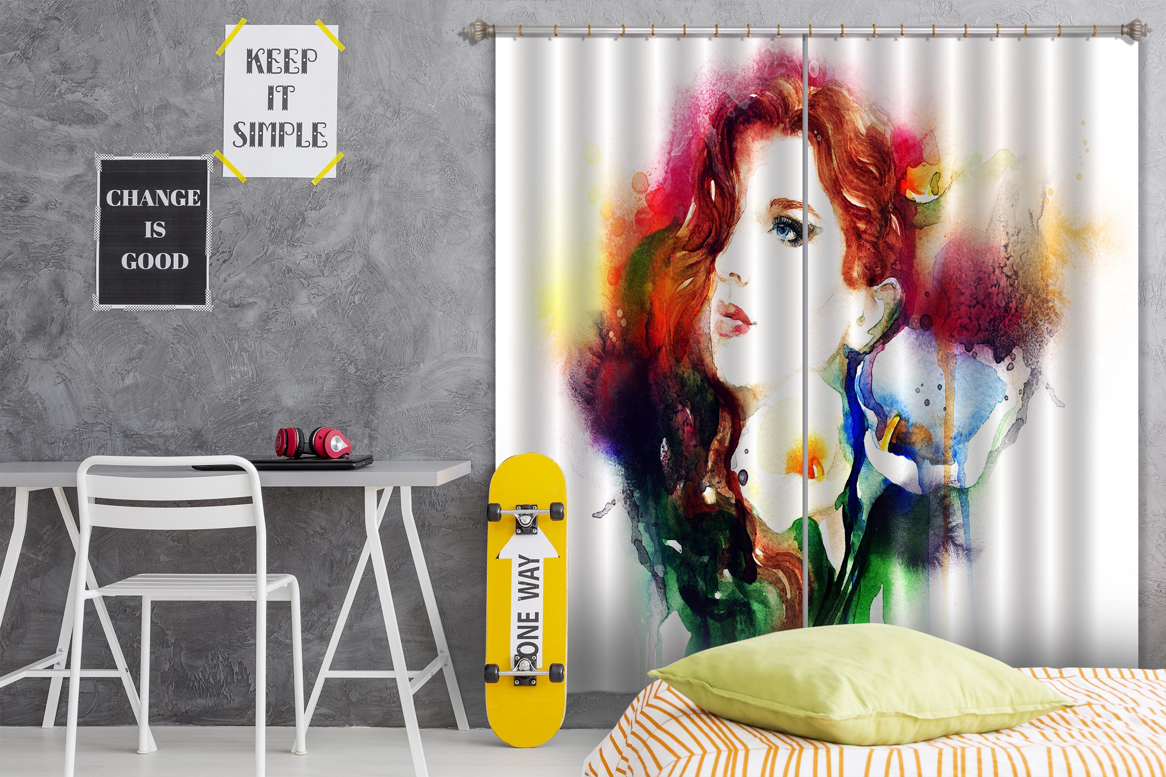 3D Redhead Woman 011 Curtains Drapes