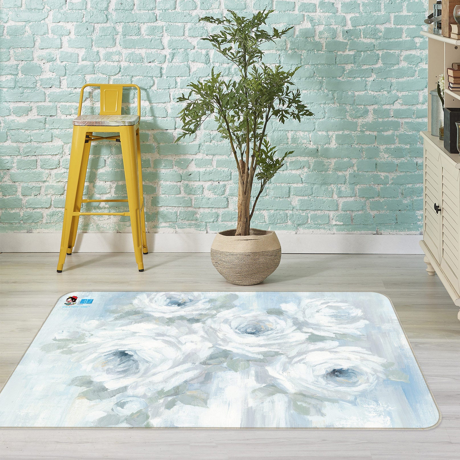 3D Flowers White 1031 Debi Coules Rug Non Slip Rug Mat