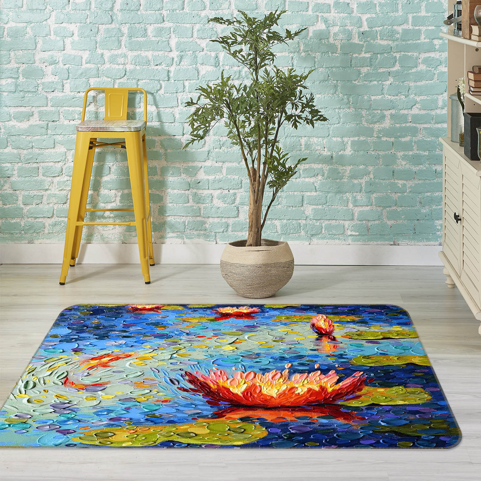 3D Lotus Pond 1006 Dena Tollefson Rug Non Slip Rug Mat