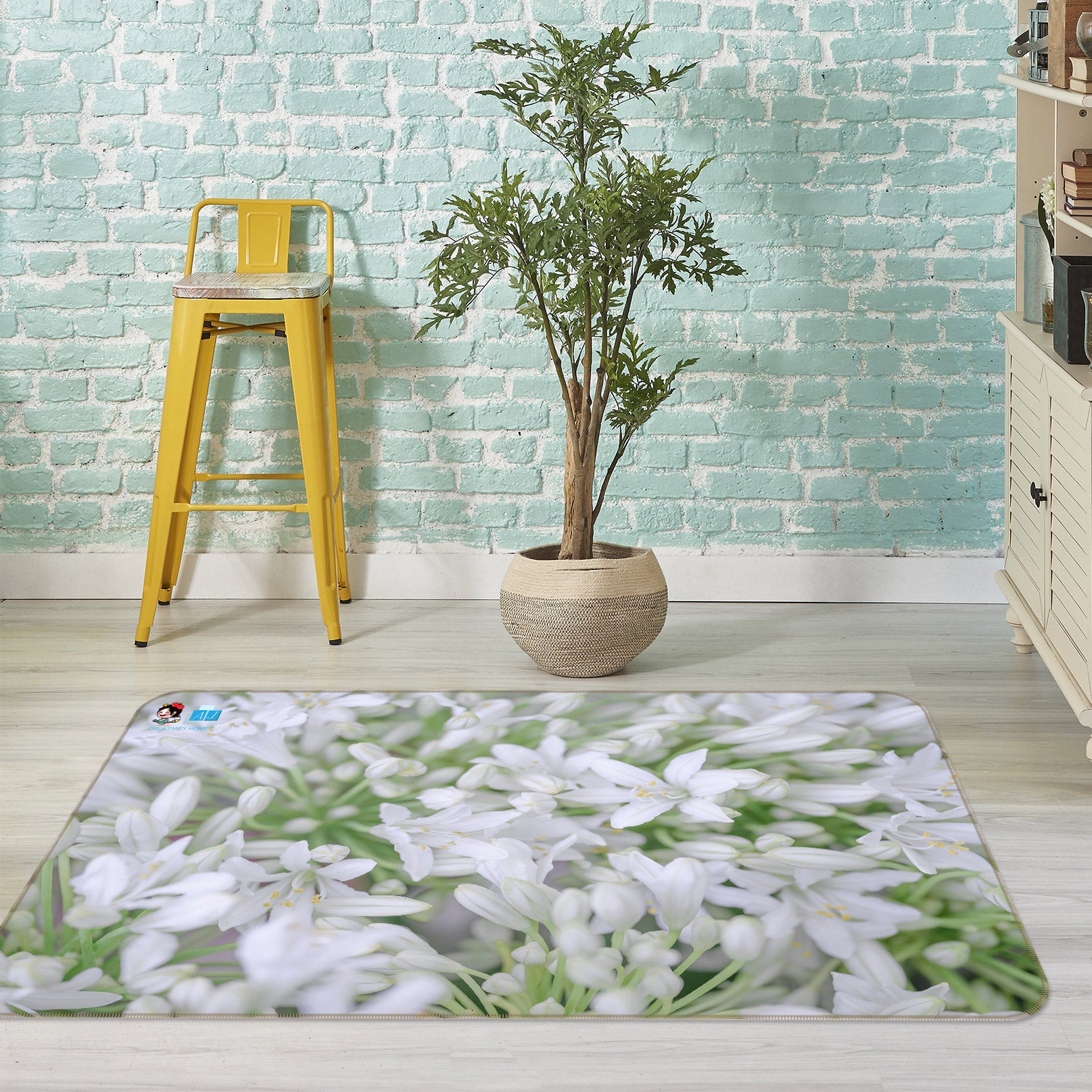 3D White Flower 6868 Assaf Frank Rug Non Slip Rug Mat