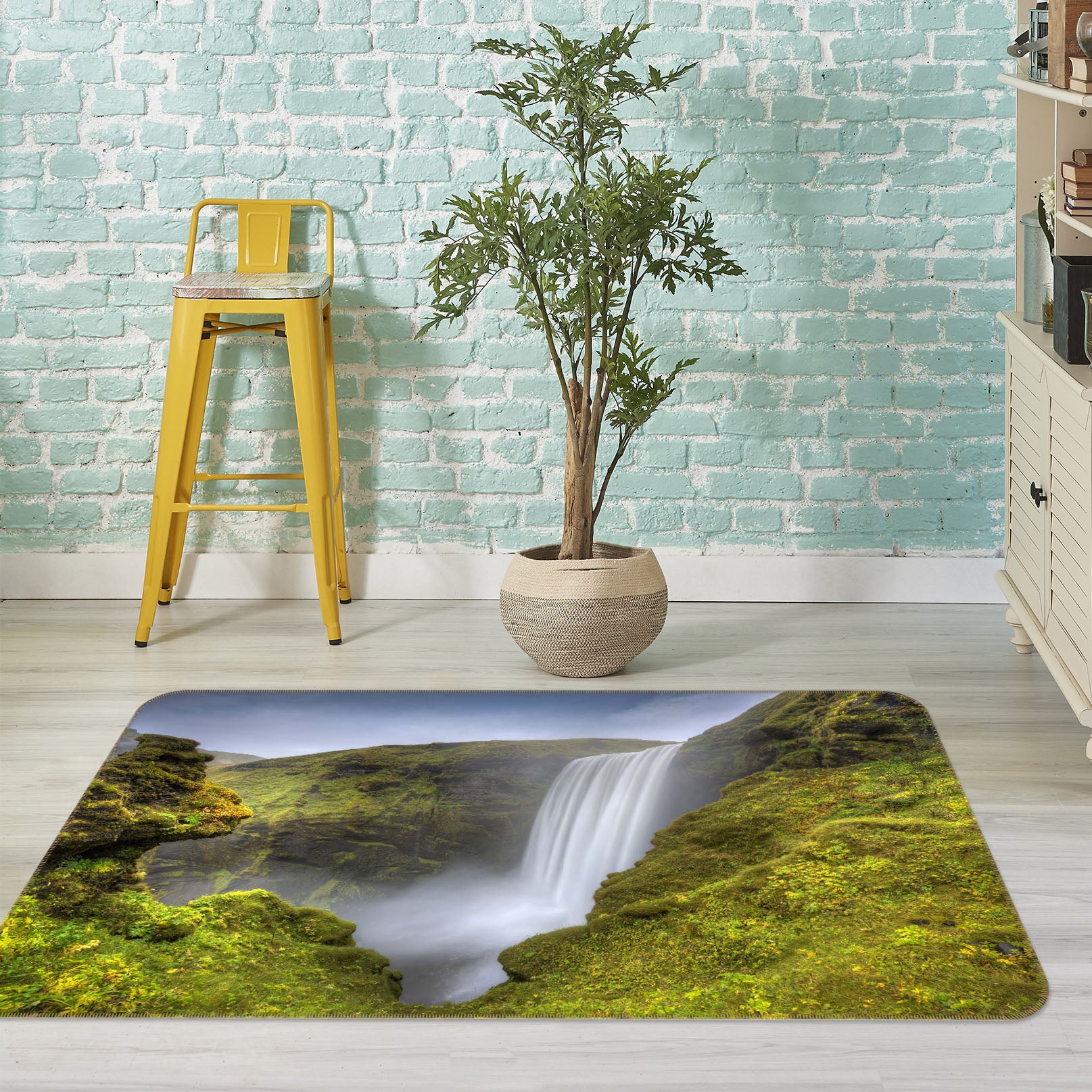 3D Forest Waterfall 1112 Marco Carmassi Rug Non Slip Rug Mat